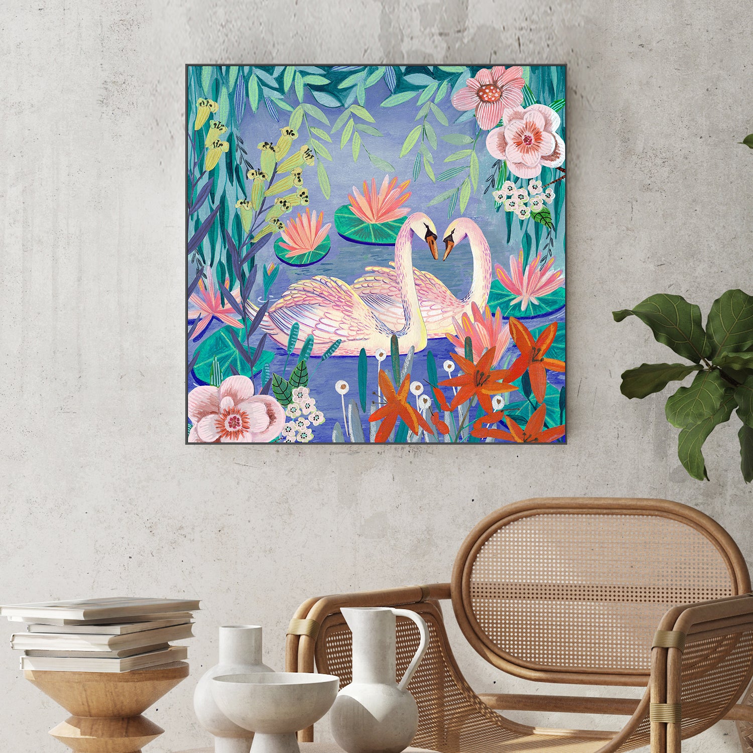 wall-art-print-canvas-poster-framed-Swans swimming in the pound-7