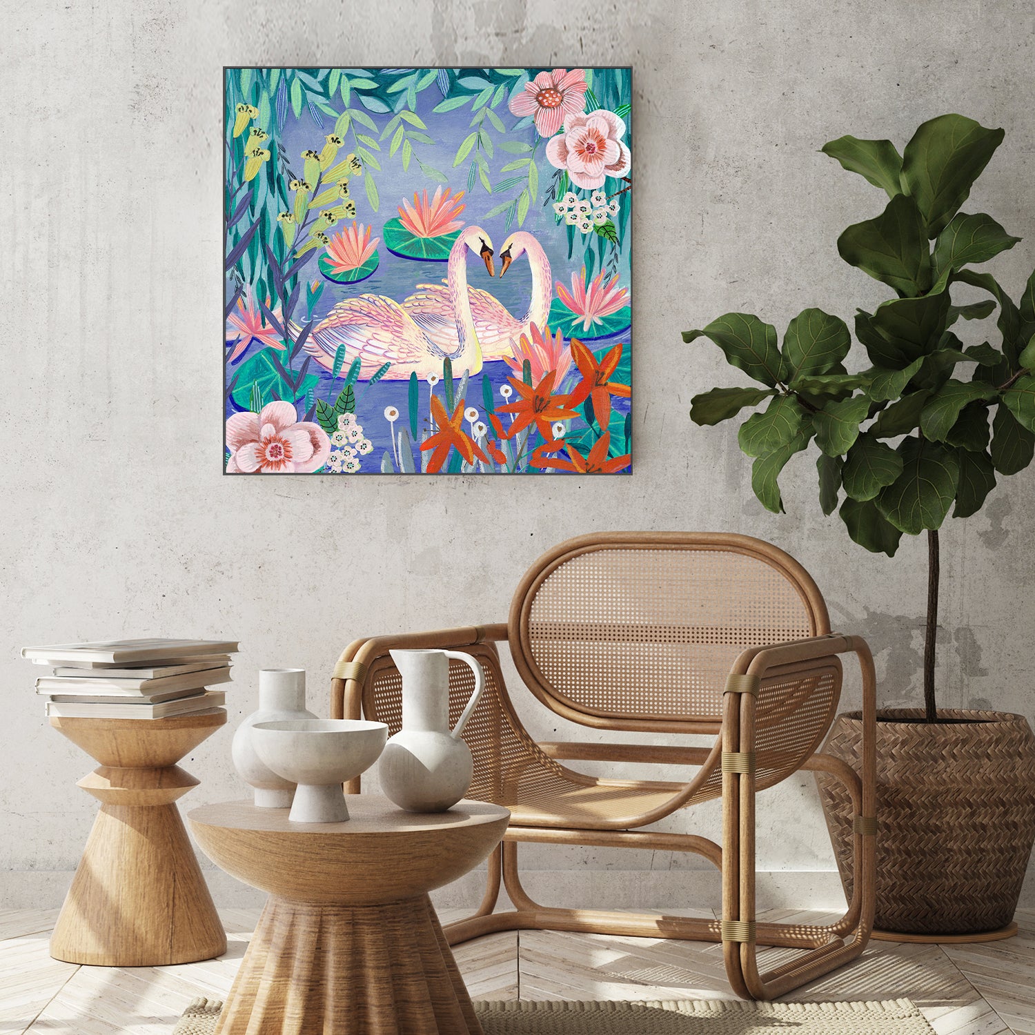 wall-art-print-canvas-poster-framed-Swans swimming in the pound-8