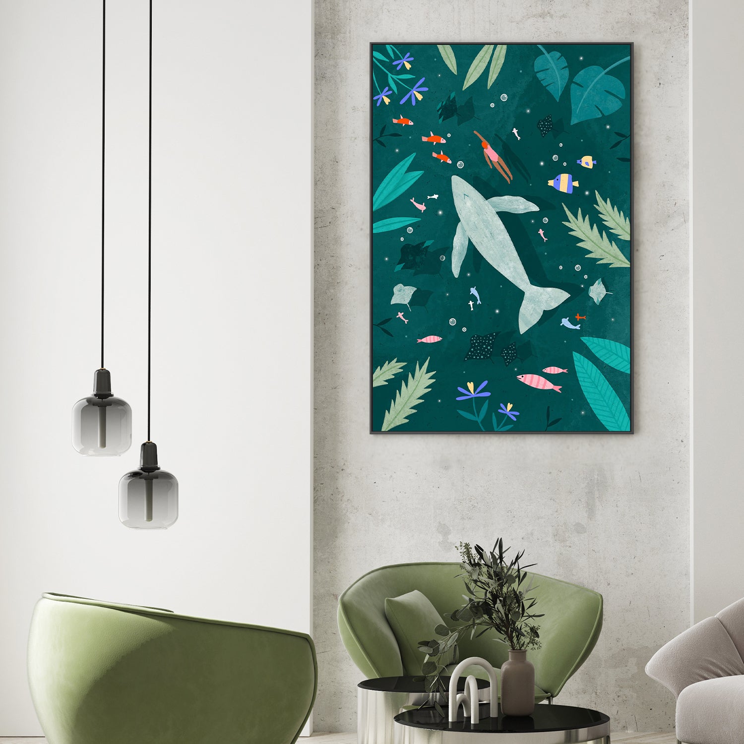 wall-art-print-canvas-poster-framed-Swimming with a Whale-2