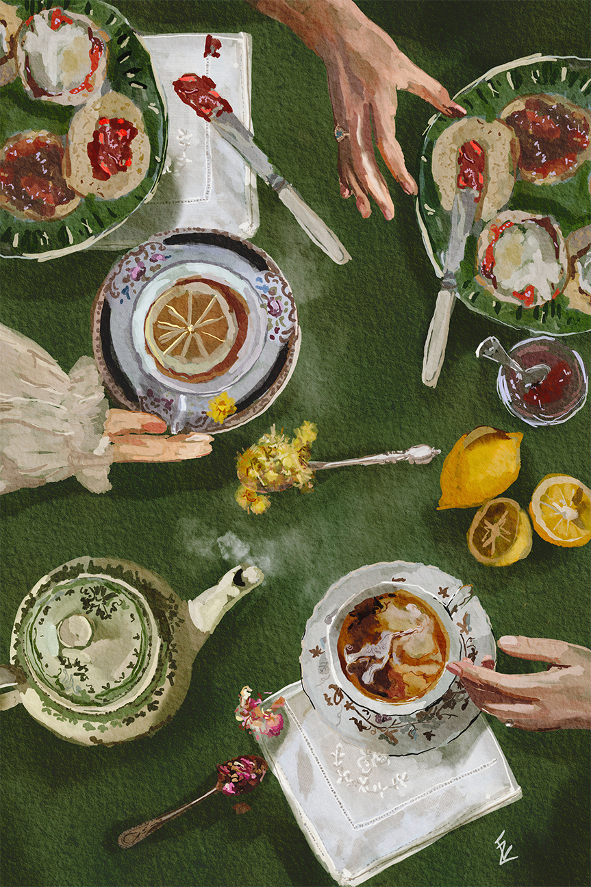 Tea O'Clock , By Ekaterina Zagorska,Wall Art Canvas Print,
