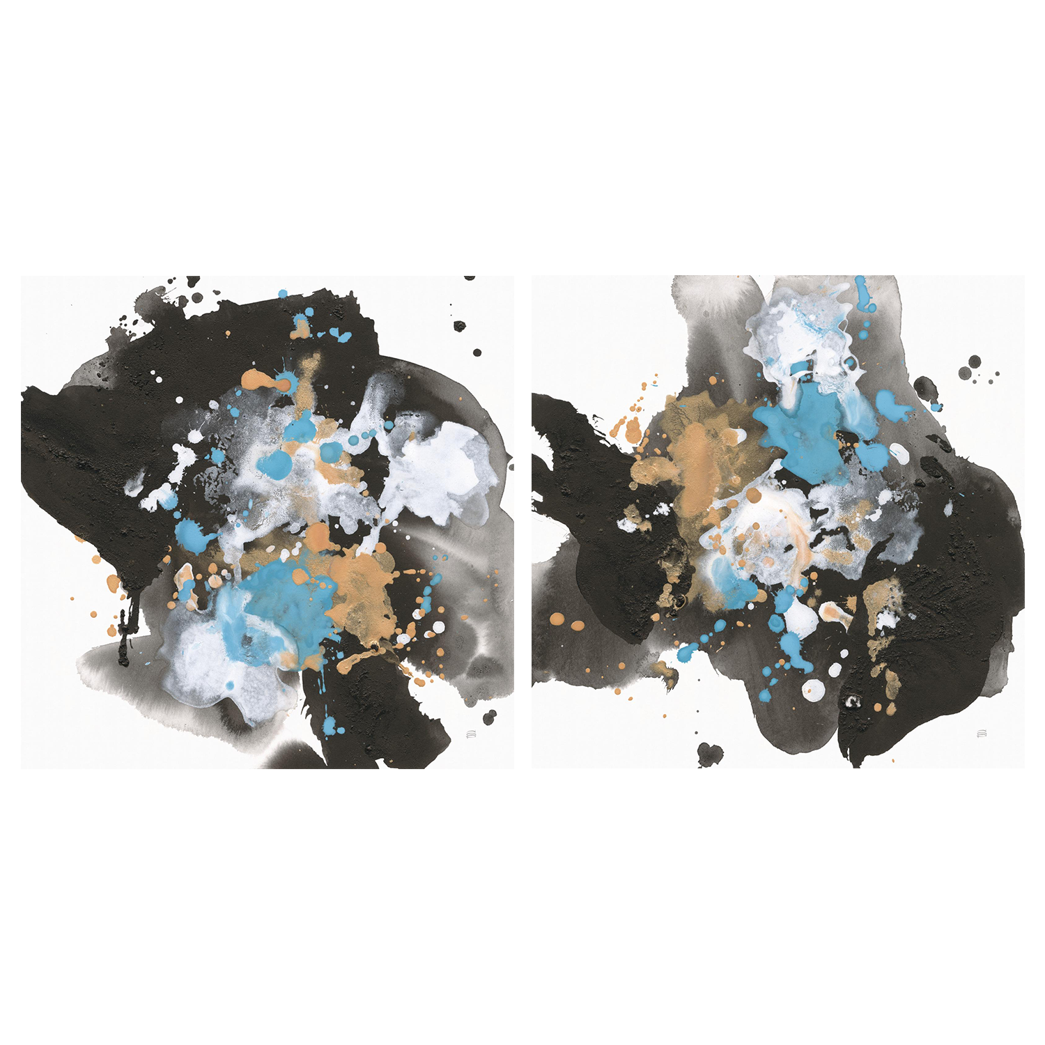 wall-art-print-canvas-poster-framed-Teal Chaos, Style A & B, Set Of 2-1