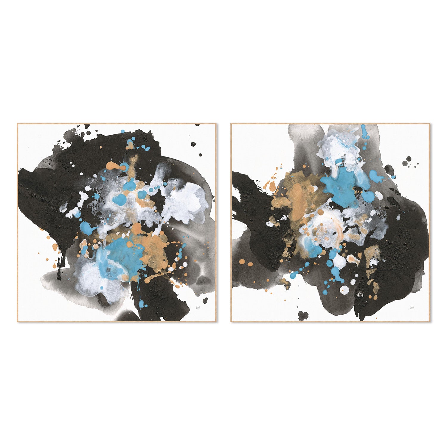 wall-art-print-canvas-poster-framed-Teal Chaos, Style A & B, Set Of 2-4