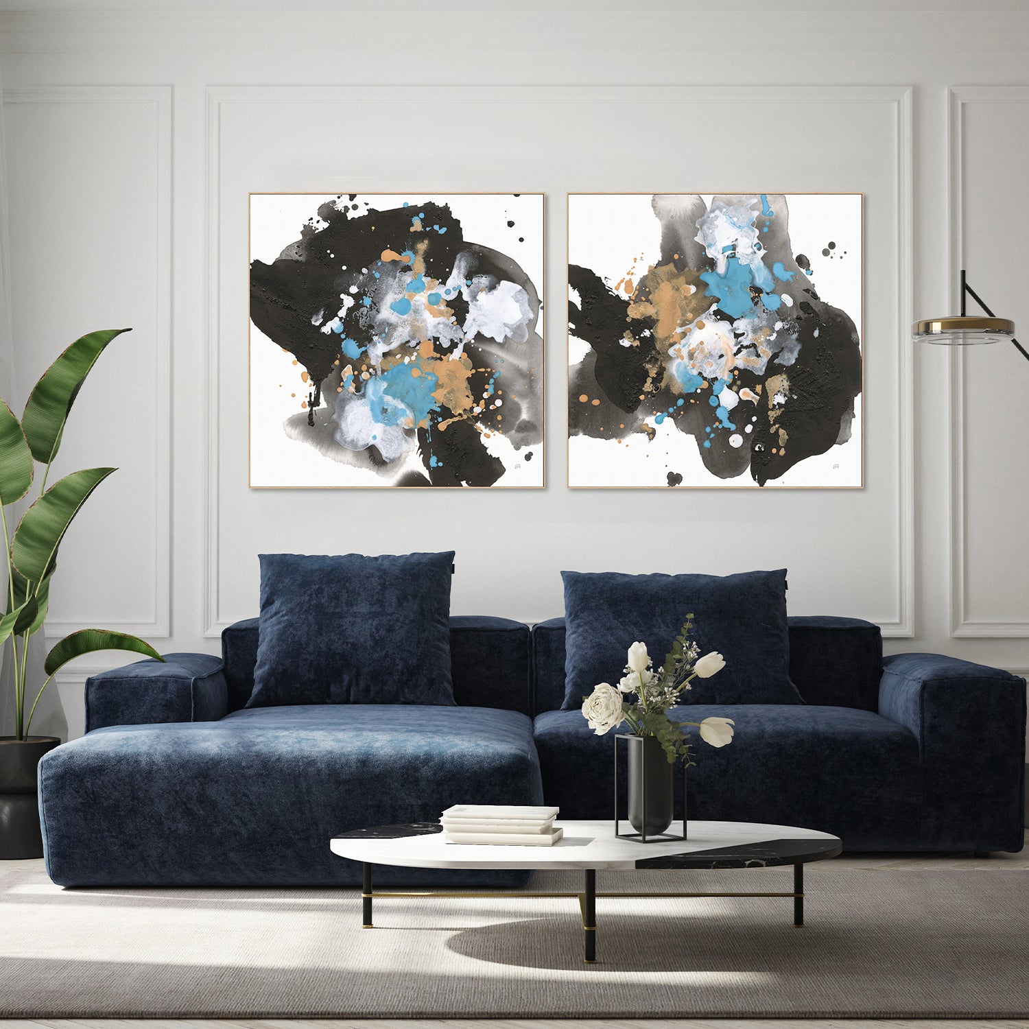 wall-art-print-canvas-poster-framed-Teal Chaos, Style A & B, Set Of 2-9