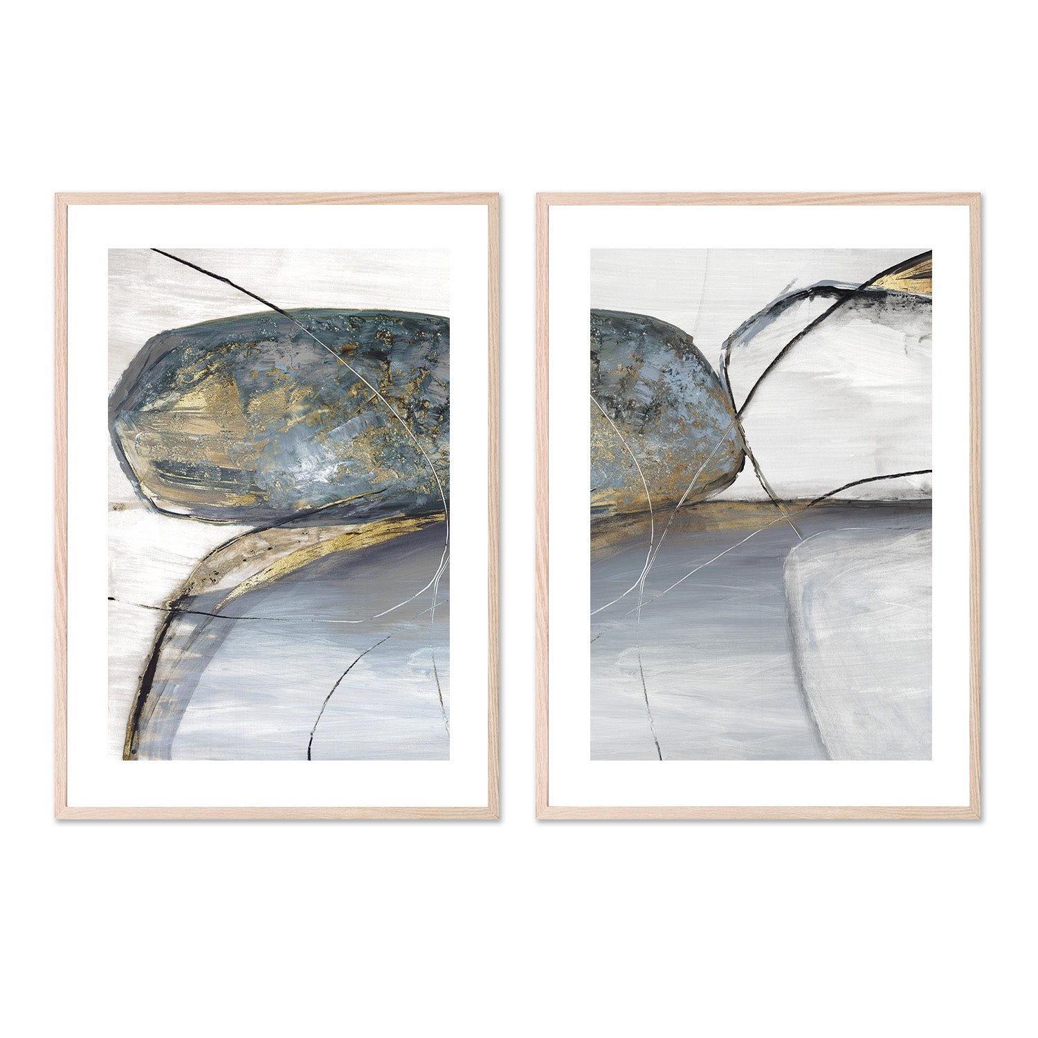 wall-art-print-canvas-poster-framed-Teal Stones, Style A & B, Set Of 2 , By Tom Reeves-6