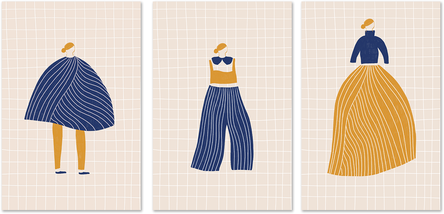 wall-art-print-canvas-poster-framed-The Cape Pants and skirt, Set Of 3 , By Menina Lisboa-1