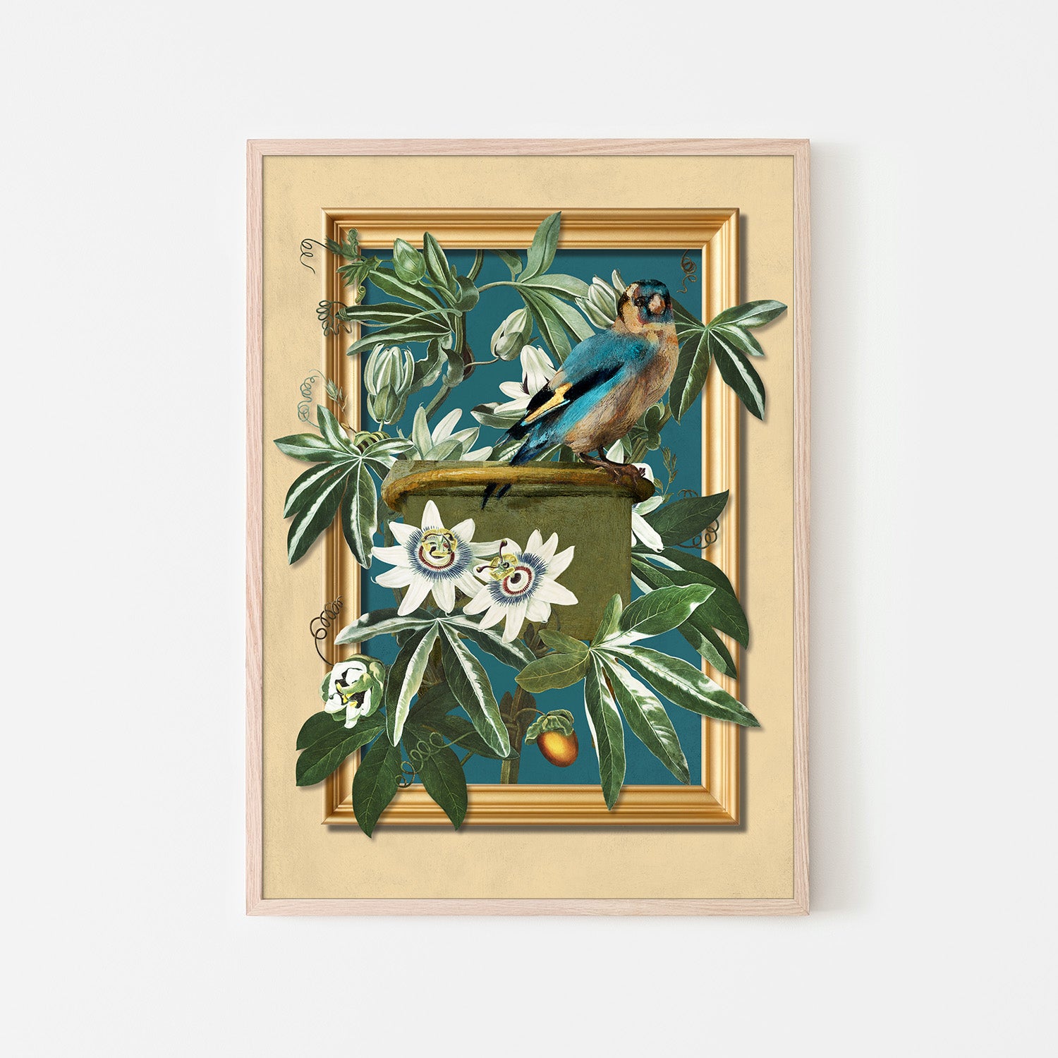 wall-art-print-canvas-poster-framed-The Goldfinch and the Passion Flowers-6