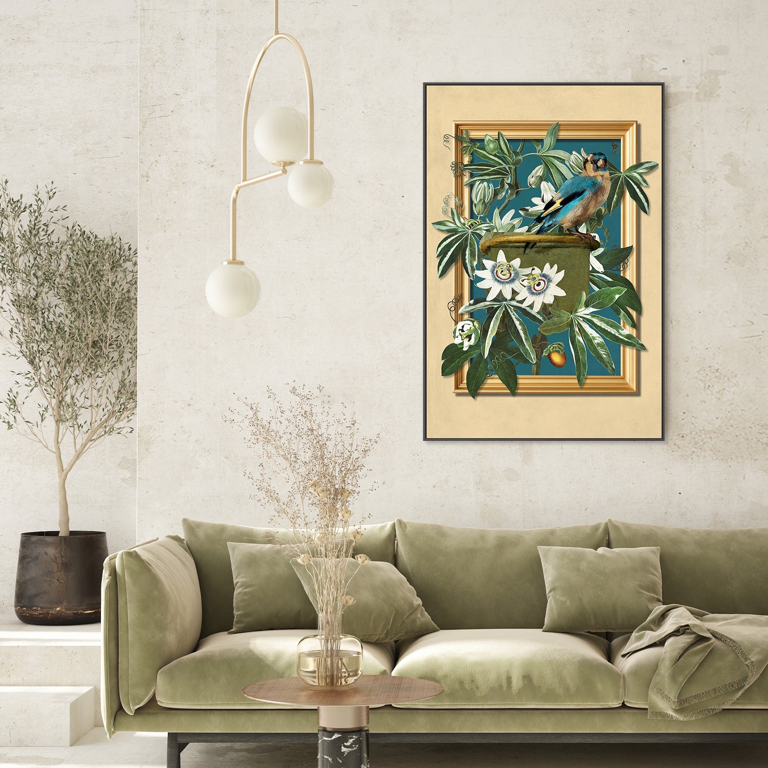 wall-art-print-canvas-poster-framed-The Goldfinch and the Passion Flowers-7