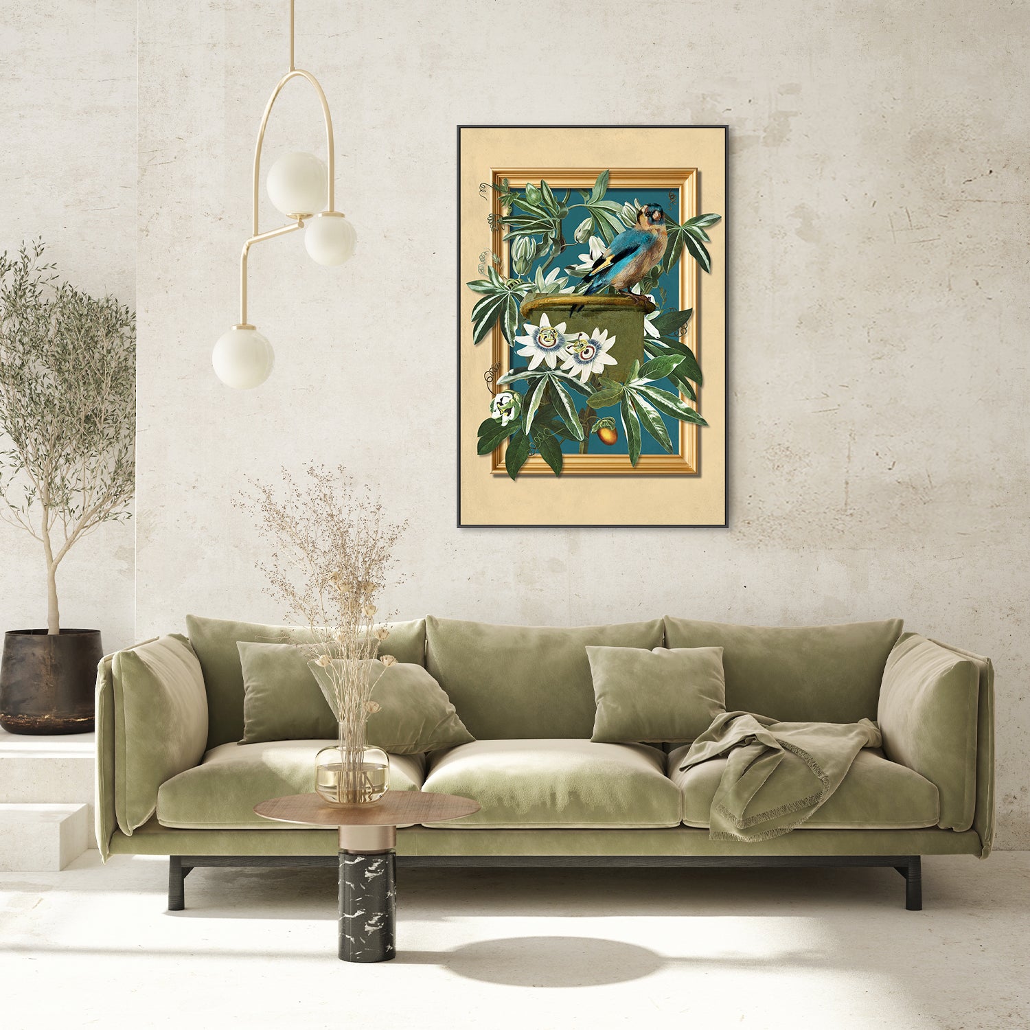 wall-art-print-canvas-poster-framed-The Goldfinch and the Passion Flowers-8