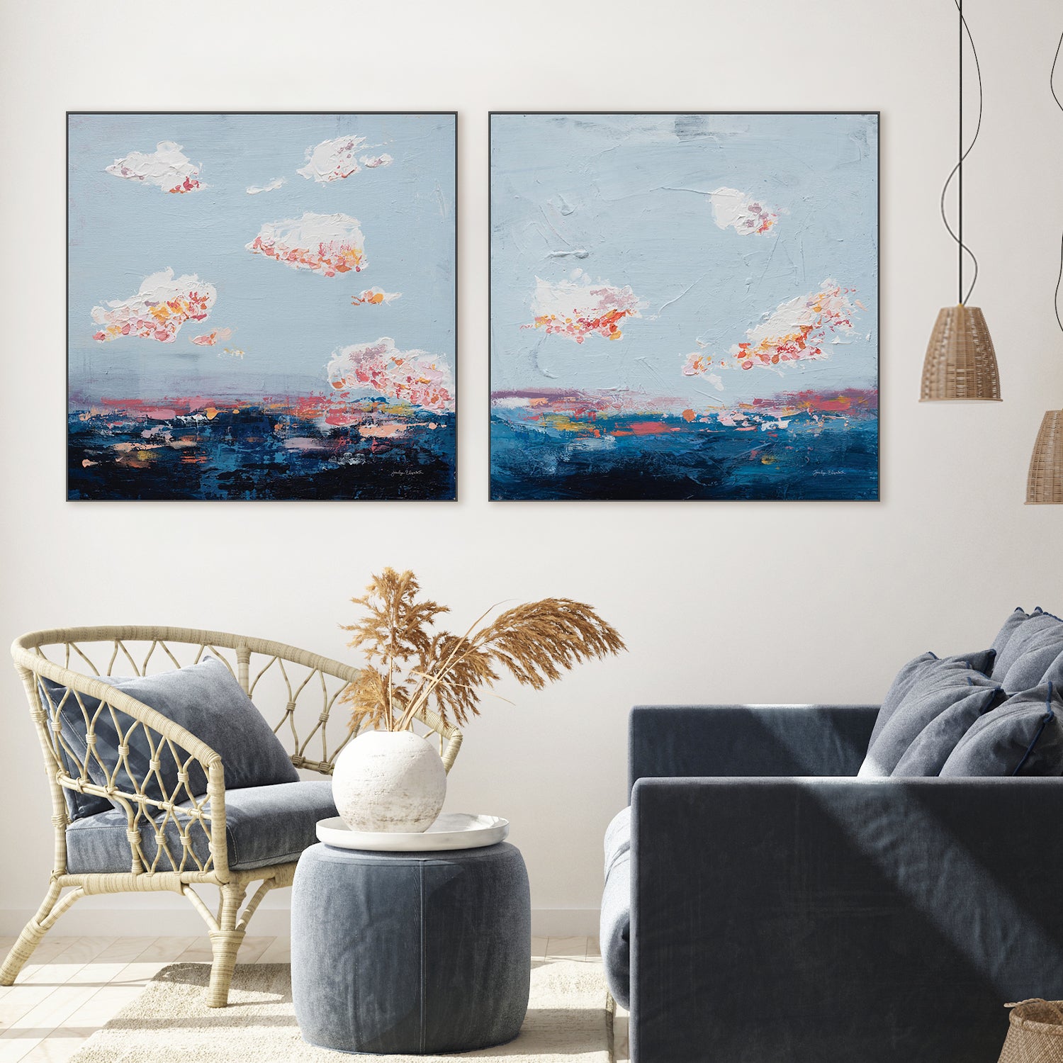 wall-art-print-canvas-poster-framed-The Horizon, Style A & B, Set Of 2-2