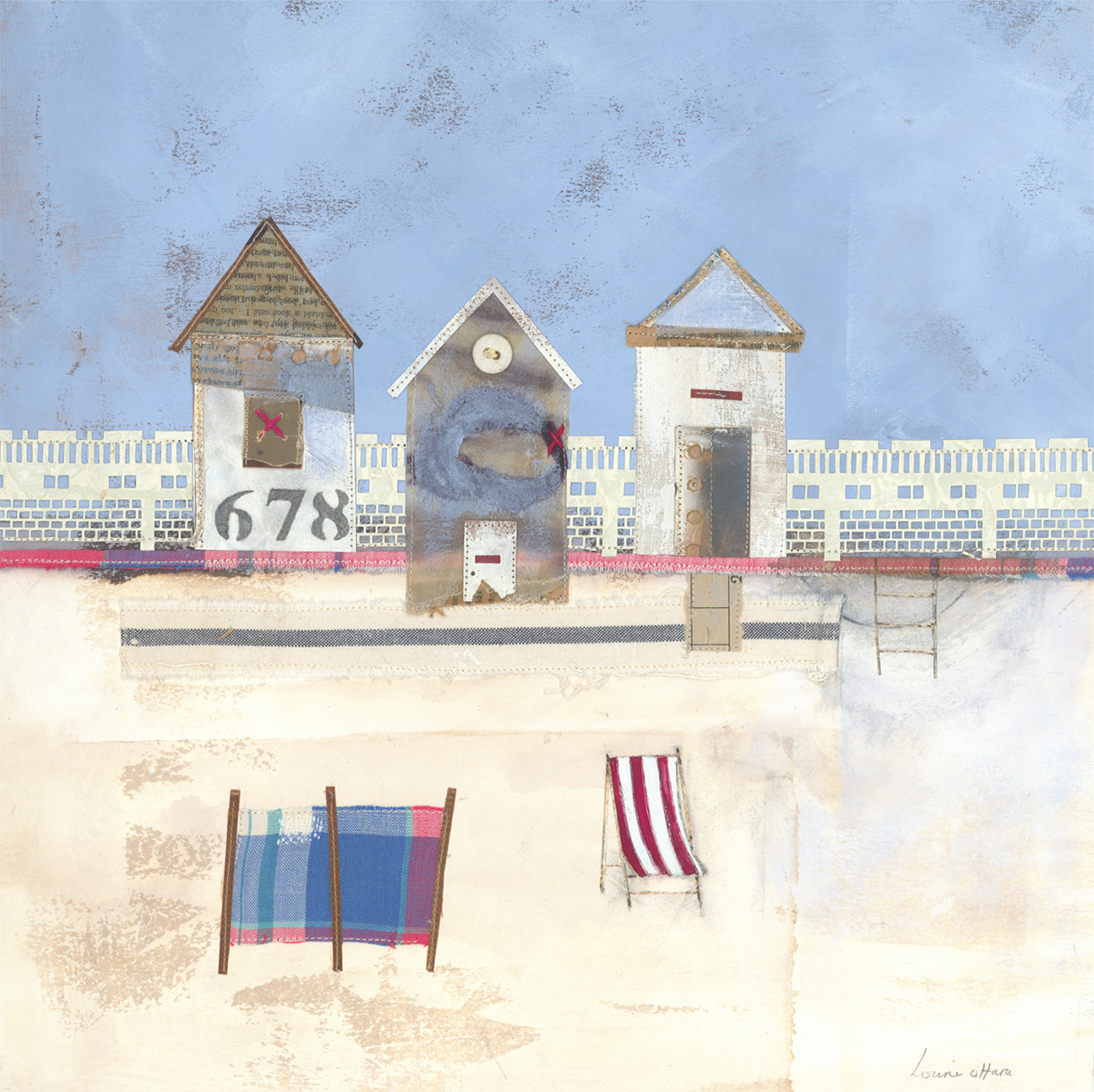 wall-art-print-canvas-poster-framed-Three Beach Huts , By Louise O'Hara-1