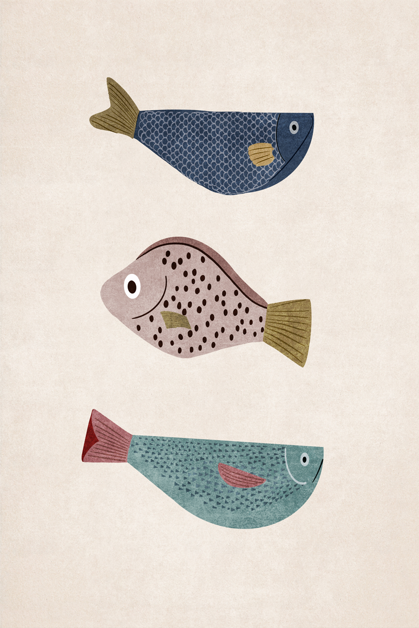 wall-art-print-canvas-poster-framed-Three Fish, Style B , By Emel Tunaboylu-GIOIA-WALL-ART