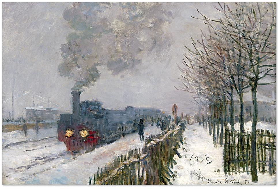 wall-art-print-canvas-poster-framed-Train In The Snow, The Locomotive, By Monet-by-Gioia Wall Art-Gioia Wall Art