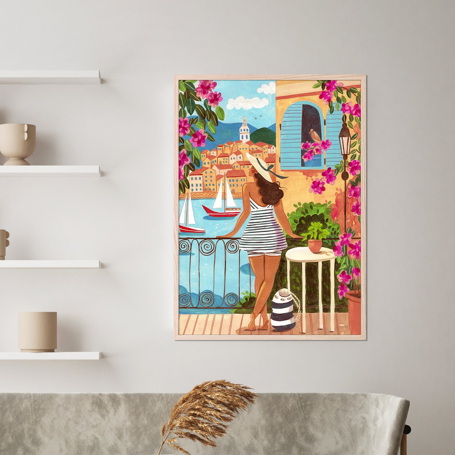 wall-art-print-canvas-poster-framed-Travel poster woman in Saint-Tropez-2