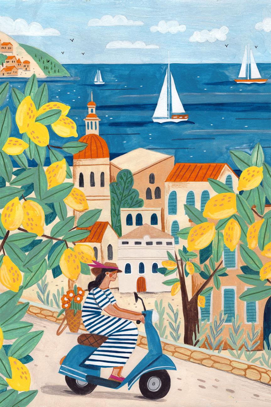 wall-art-print-canvas-poster-framed-Travel Poster Woman On The Amalfi coast-1