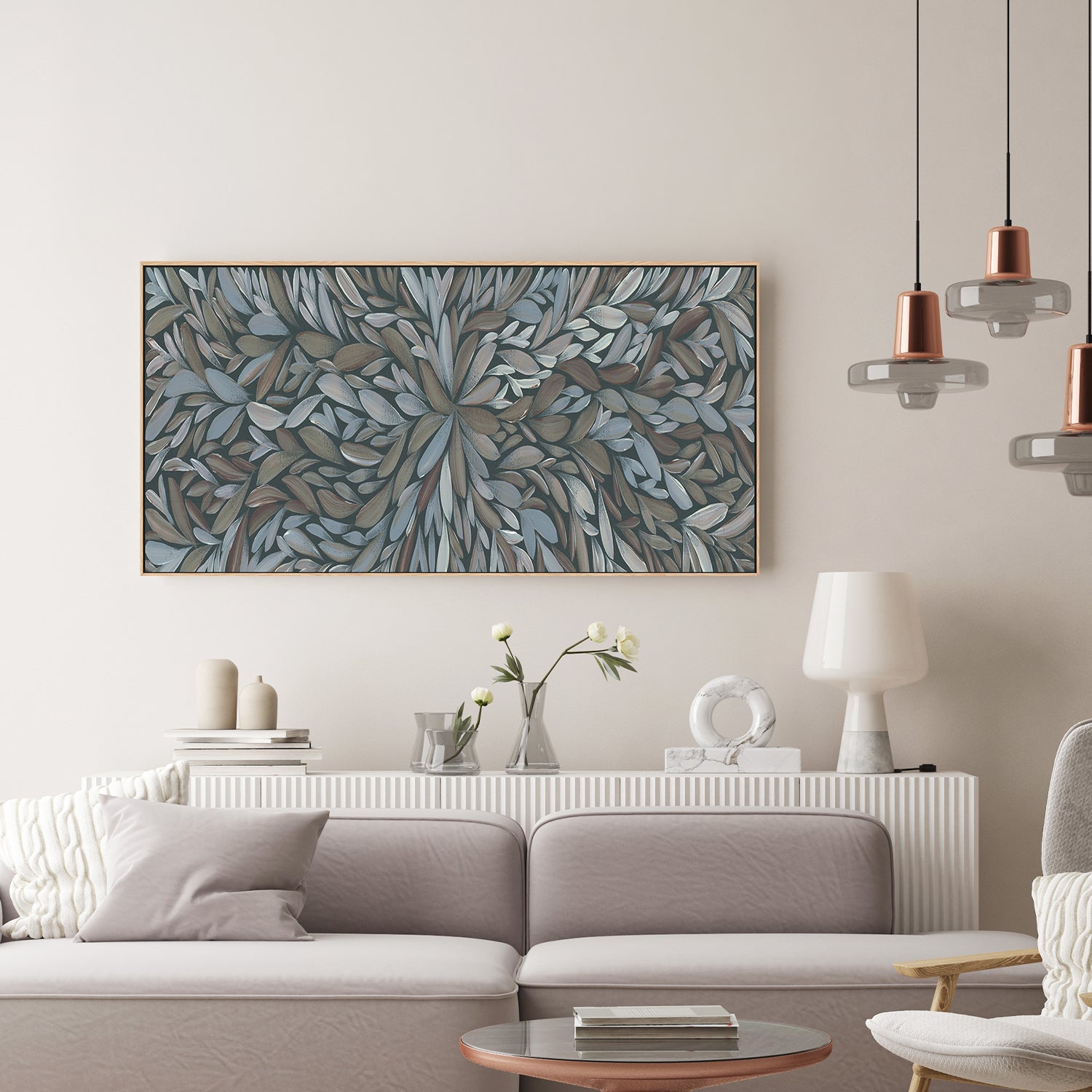 wall-art-print-canvas-poster-framed-Tumbetin Baibaiye, Healing Leaves, Brown and Cream, Blue Tone , By Emma Rigney-2