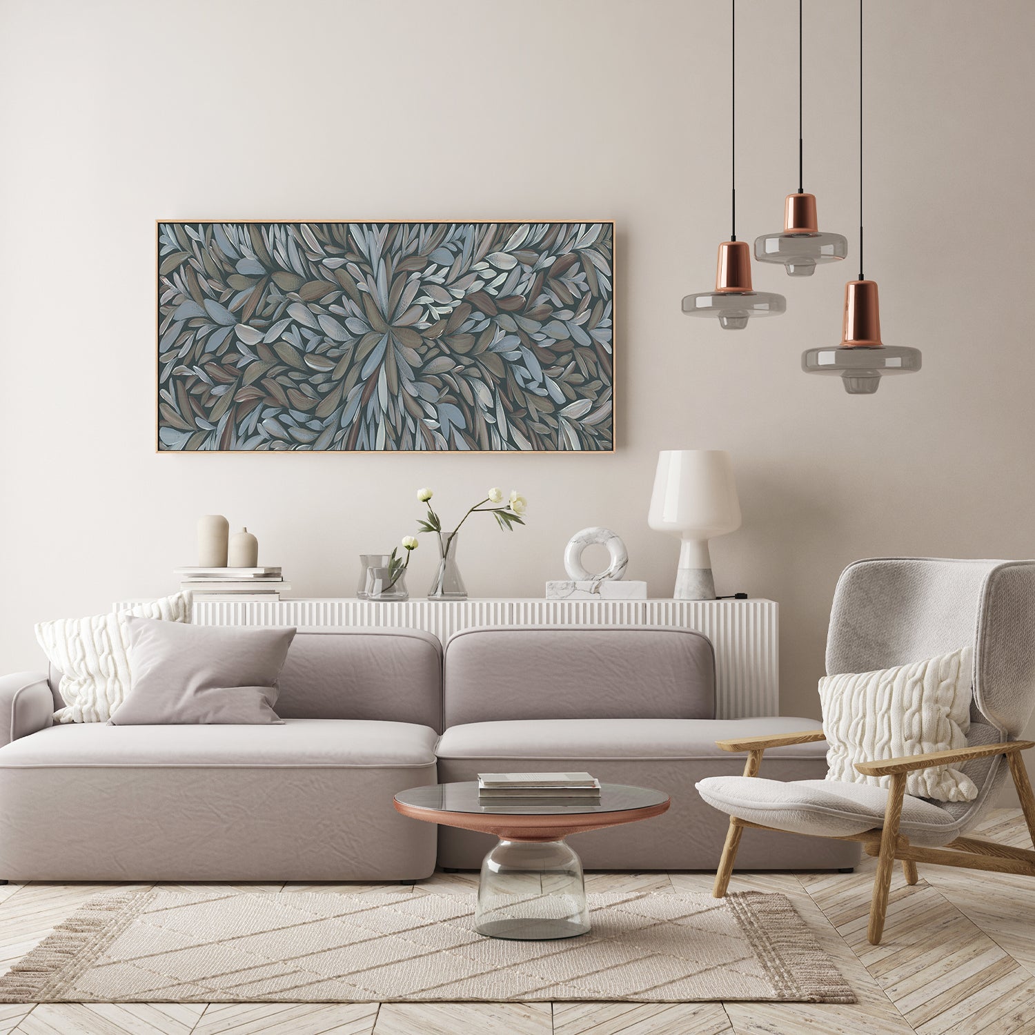 wall-art-print-canvas-poster-framed-Tumbetin Baibaiye, Healing Leaves, Brown and Cream, Blue Tone , By Emma Rigney-7
