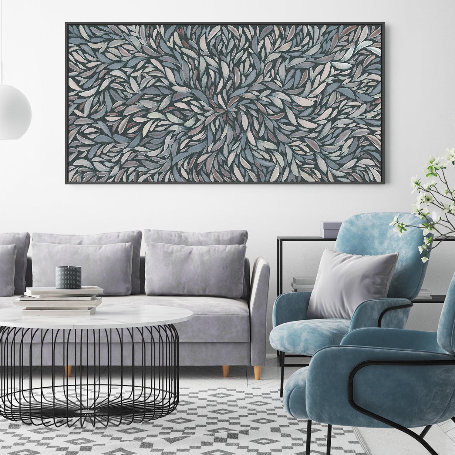 wall-art-print-canvas-poster-framed-Tumbetin Baibaiye, Healing Leaves, Brown Cream and Grey, Blue Tone , By Emma Rigney-2