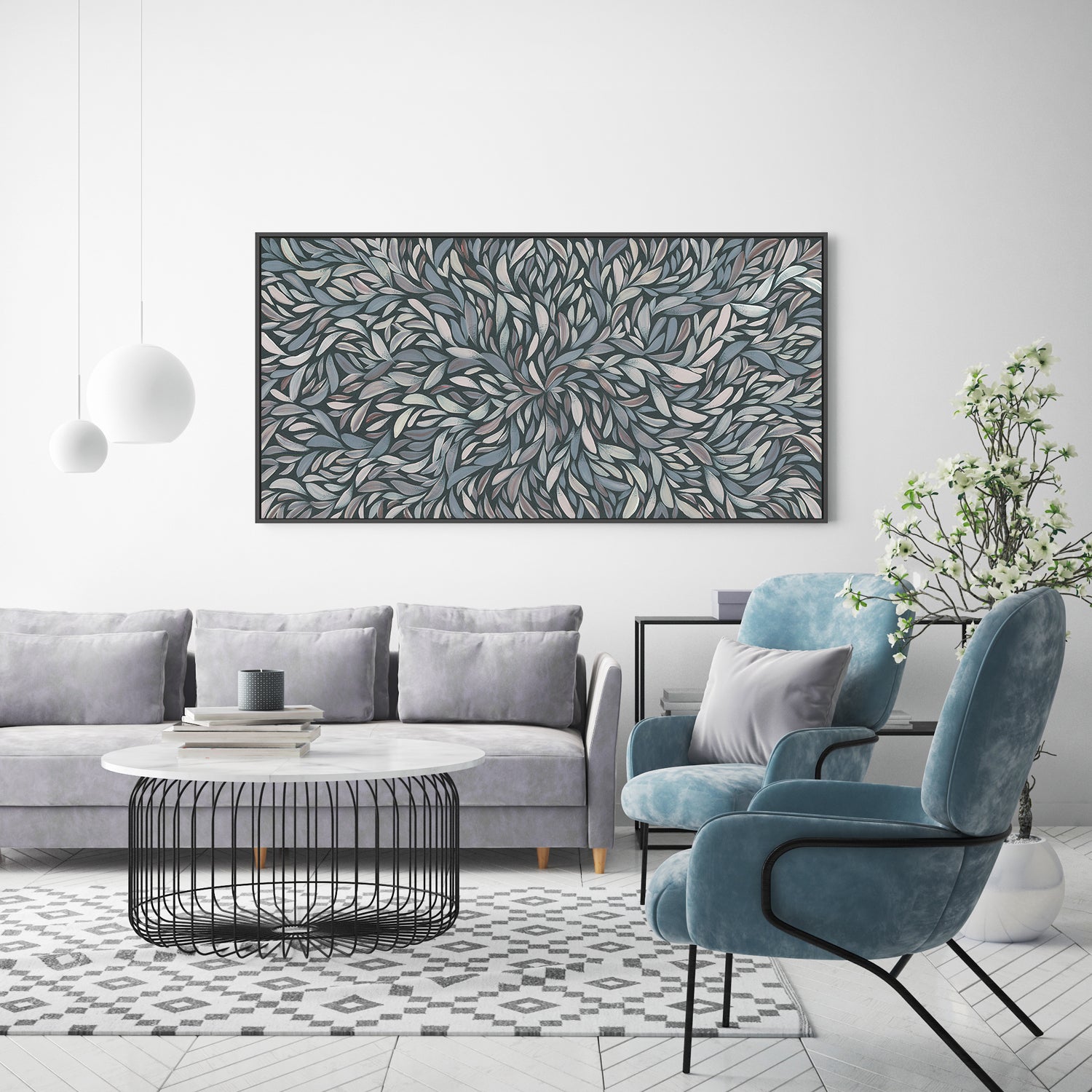 wall-art-print-canvas-poster-framed-Tumbetin Baibaiye, Healing Leaves, Brown Cream and Grey, Blue Tone , By Emma Rigney-7