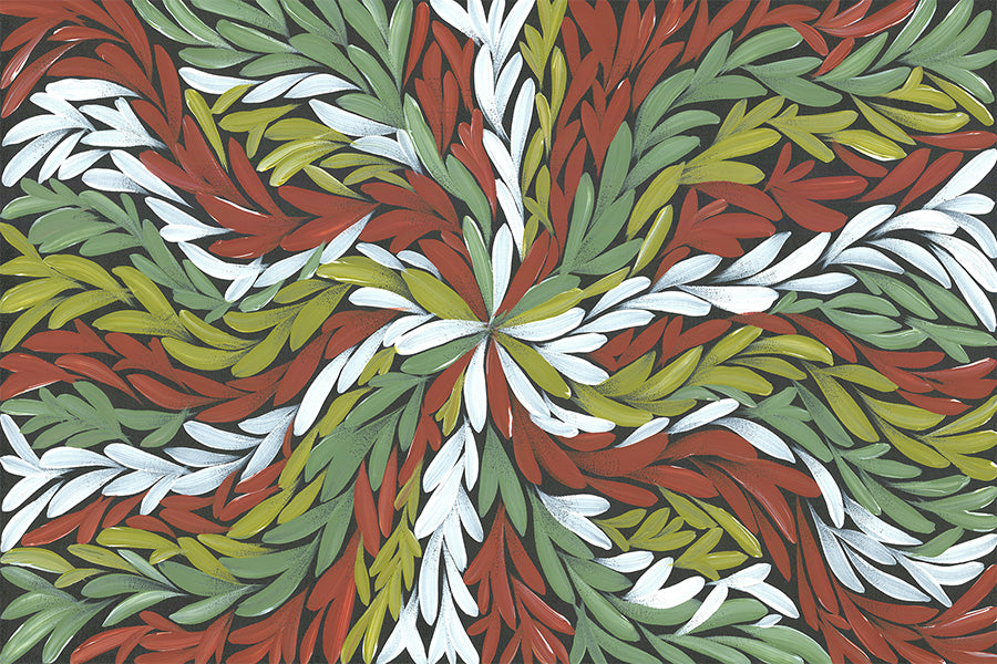 wall-art-print-canvas-poster-framed-Tumbetin Baibaiye, Healing Leaves in Green White & Red-1