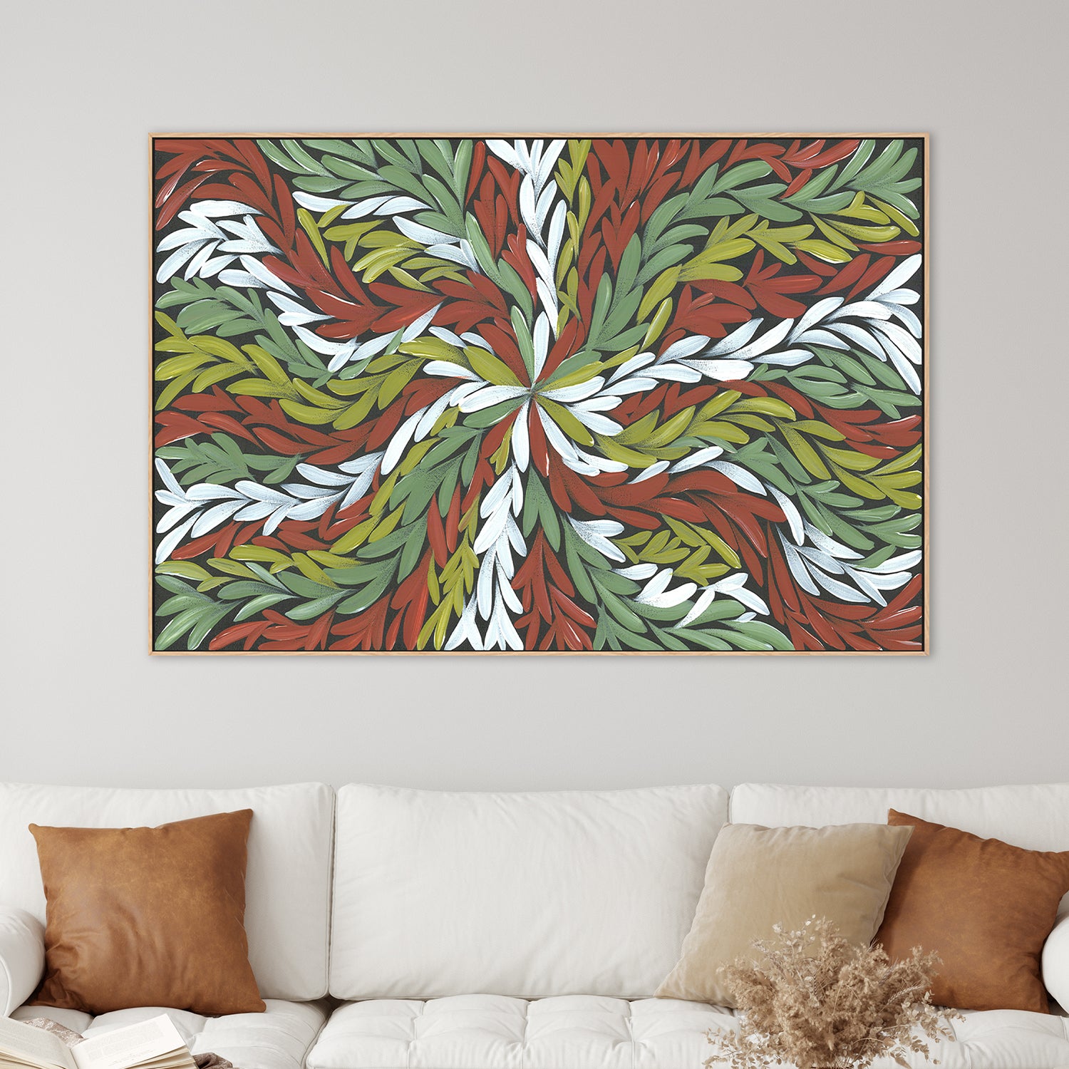 wall-art-print-canvas-poster-framed-Tumbetin Baibaiye, Healing Leaves in Green White & Red-2