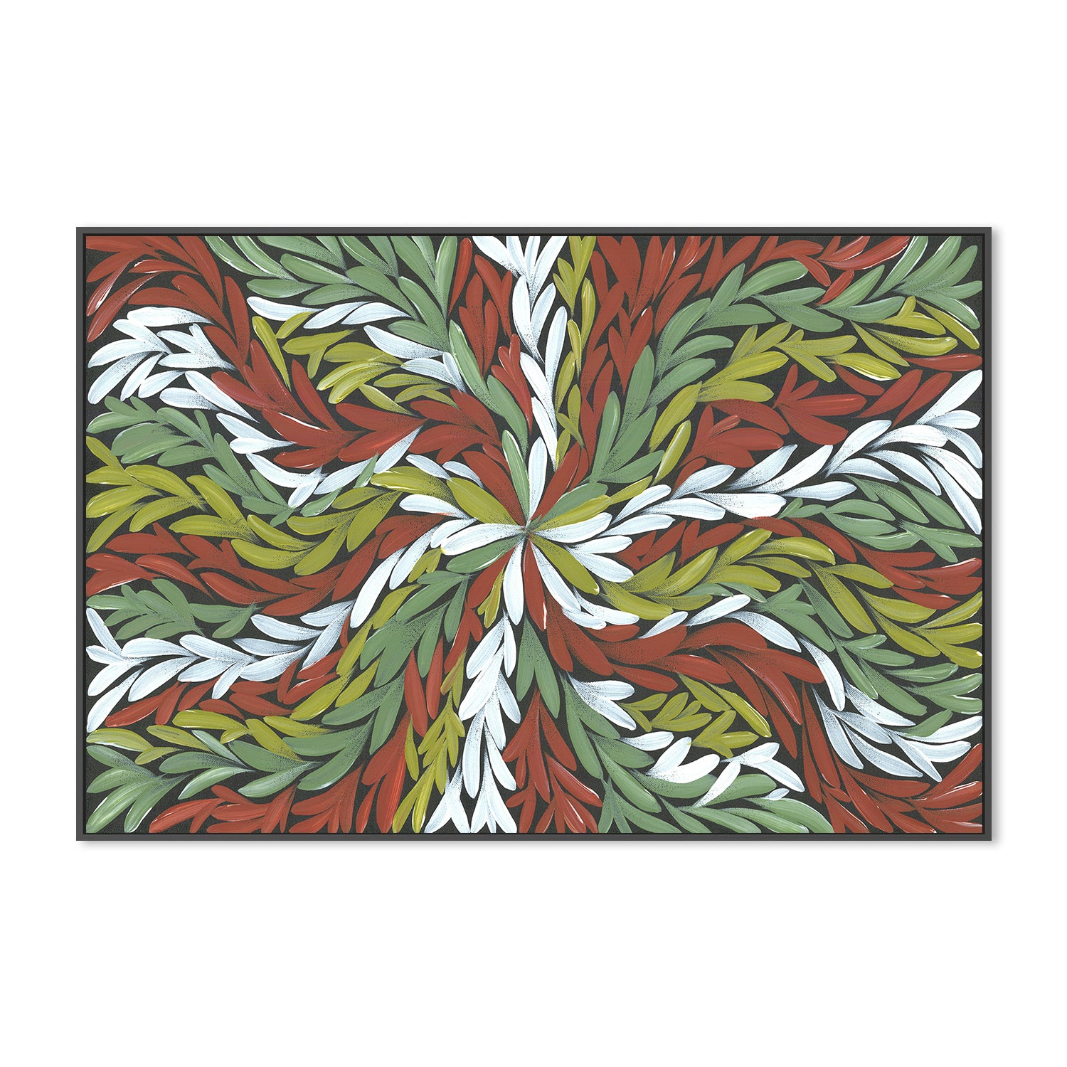 wall-art-print-canvas-poster-framed-Tumbetin Baibaiye, Healing Leaves in Green White & Red-3