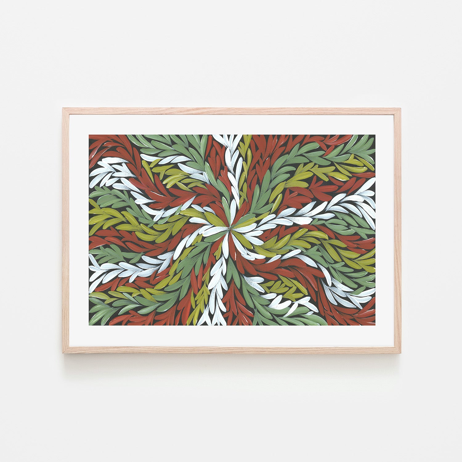 wall-art-print-canvas-poster-framed-Tumbetin Baibaiye, Healing Leaves in Green White & Red-6