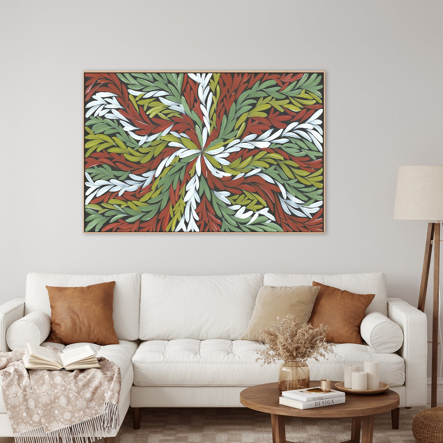 wall-art-print-canvas-poster-framed-Tumbetin Baibaiye, Healing Leaves in Green White & Red-7