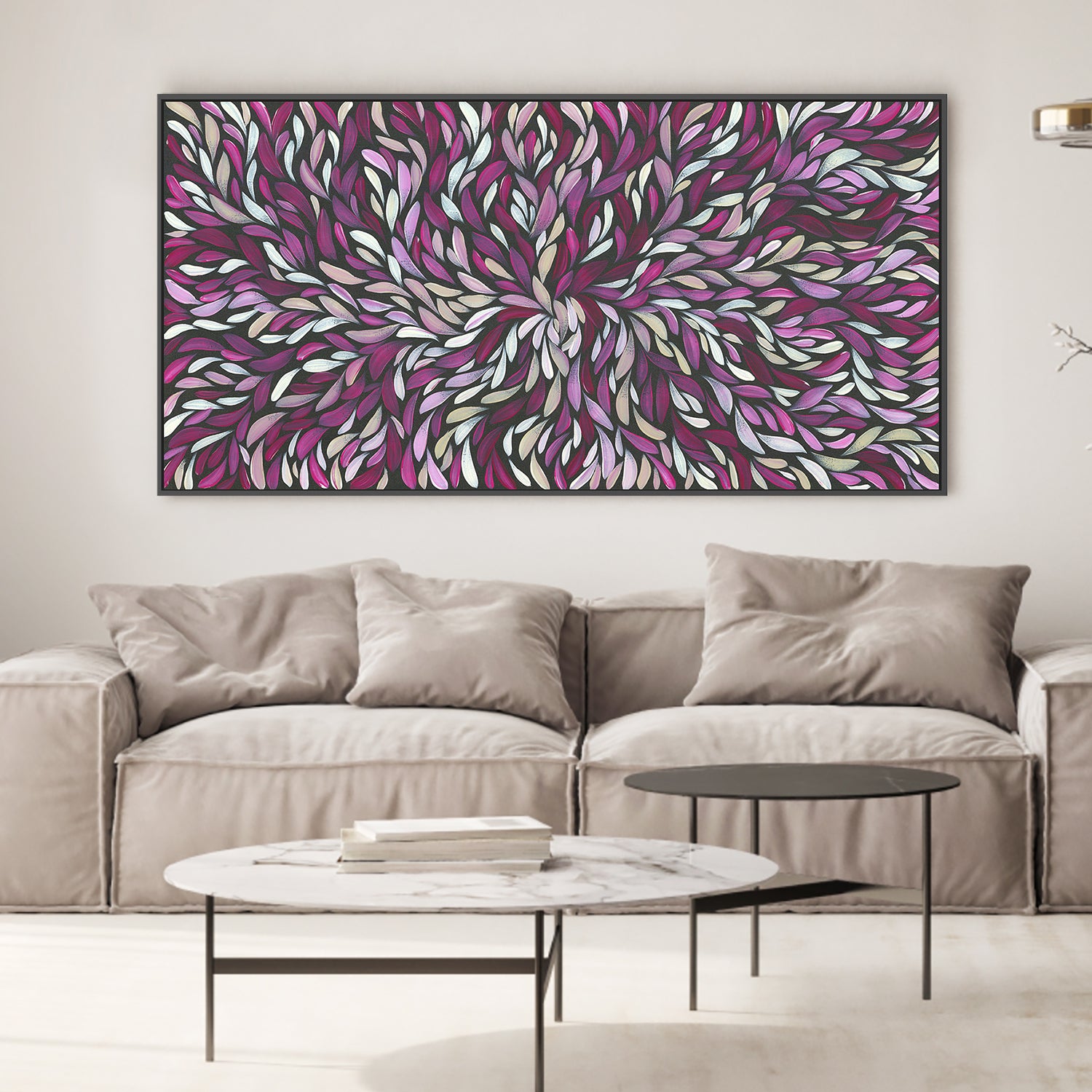 wall-art-print-canvas-poster-framed-Tumbetin Baibaiye, Healing Leaves in Purple, Cream & White-2
