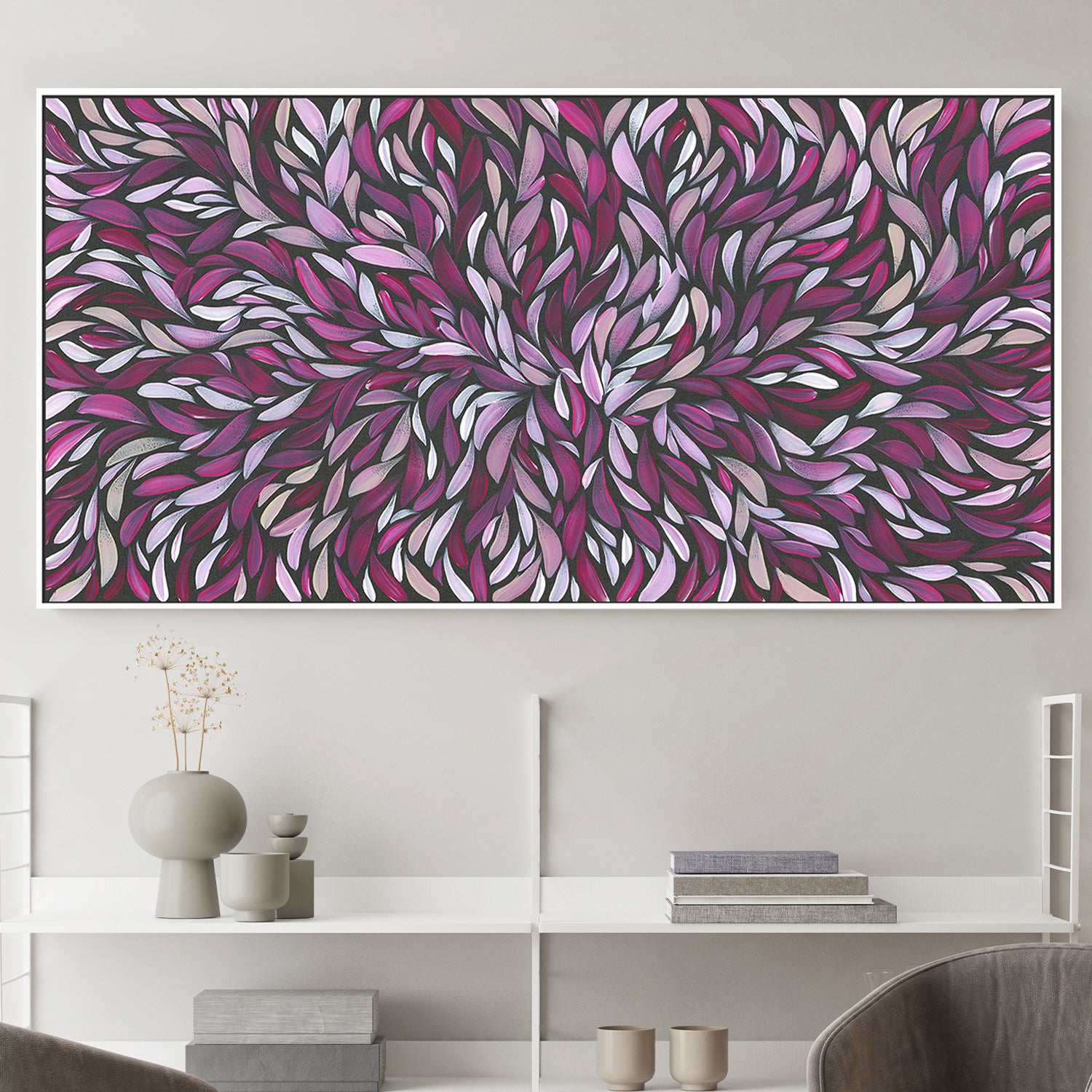 wall-art-print-canvas-poster-framed-Tumbetin Baibaiye, Healing Leaves in Purple, Cream & White-2