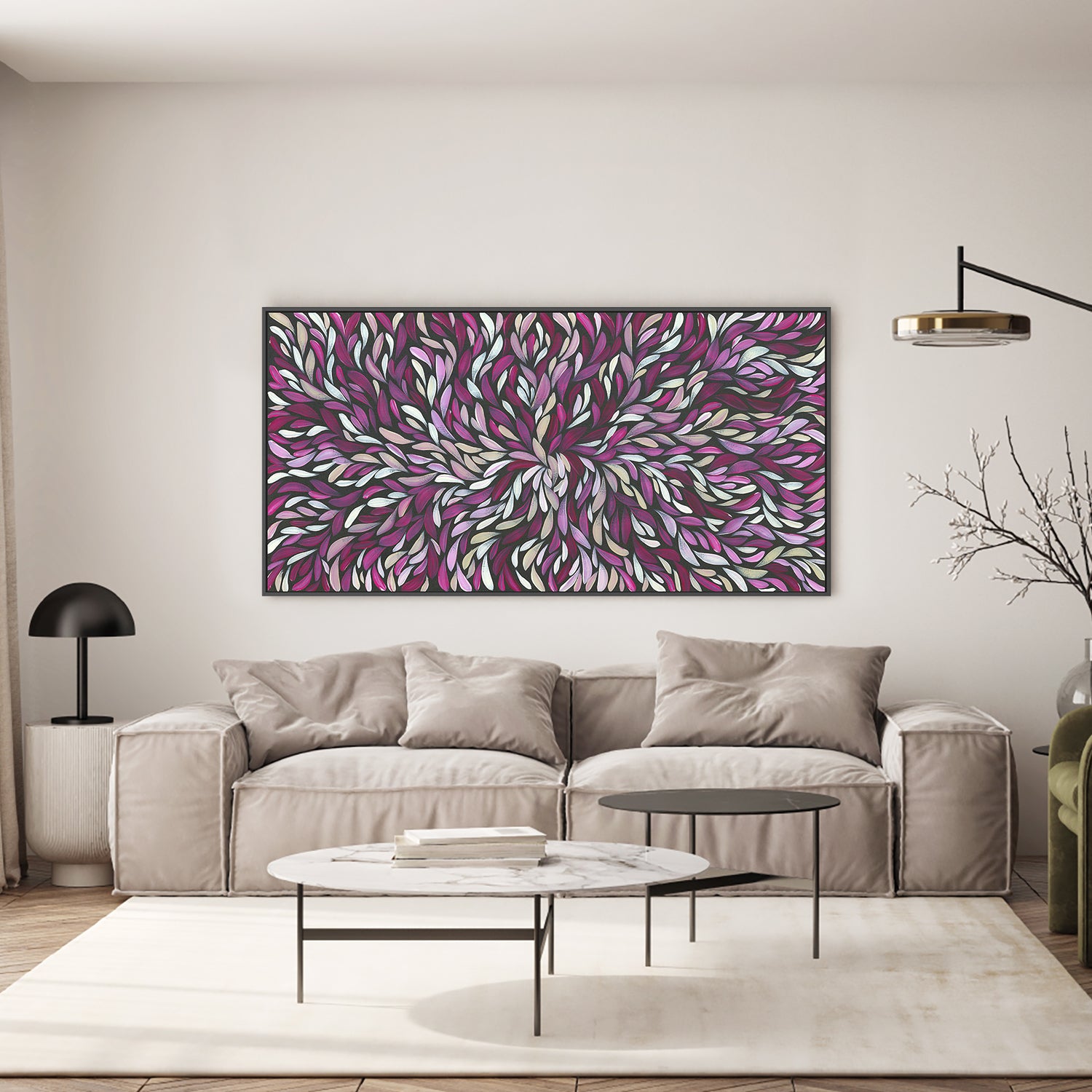 wall-art-print-canvas-poster-framed-Tumbetin Baibaiye, Healing Leaves in Purple, Cream & White-7