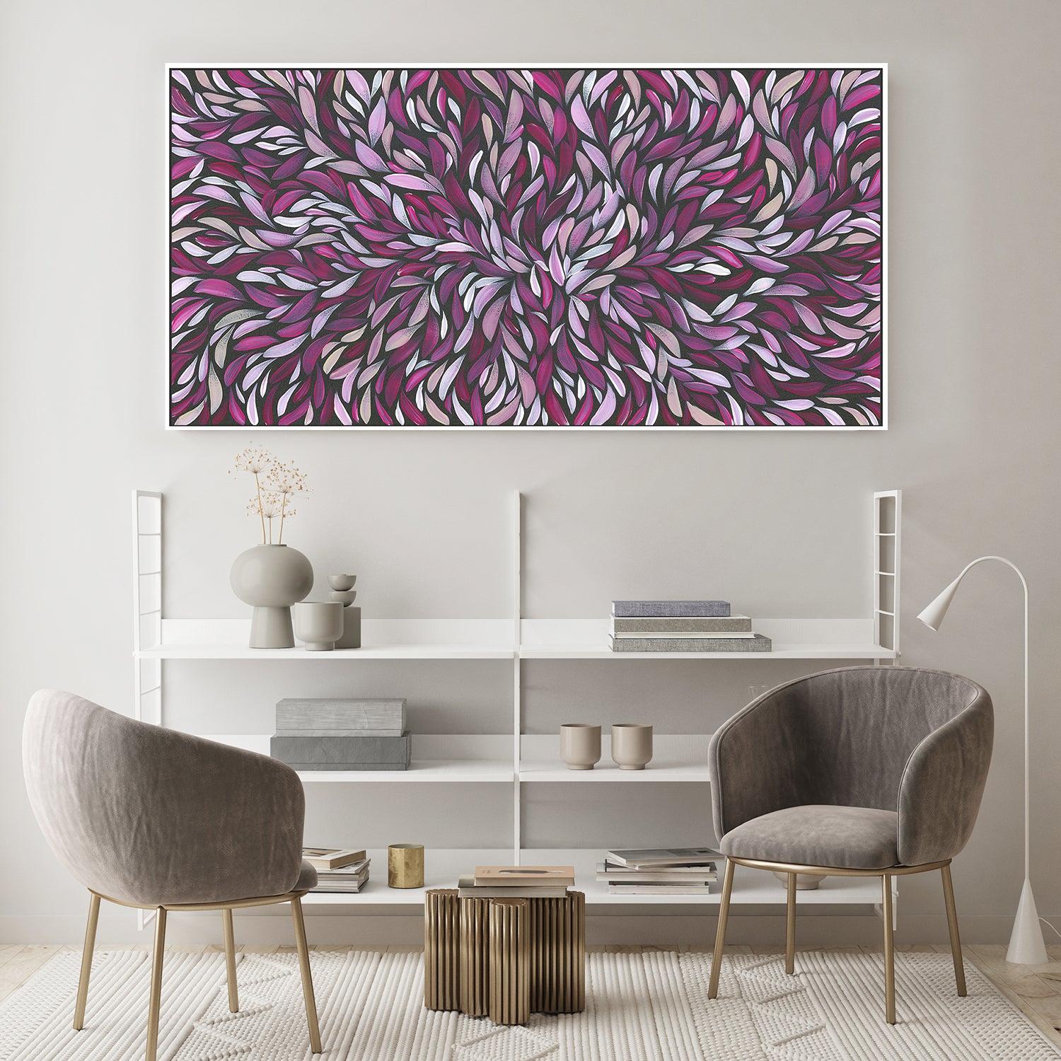 wall-art-print-canvas-poster-framed-Tumbetin Baibaiye, Healing Leaves in Purple, Cream & White-7