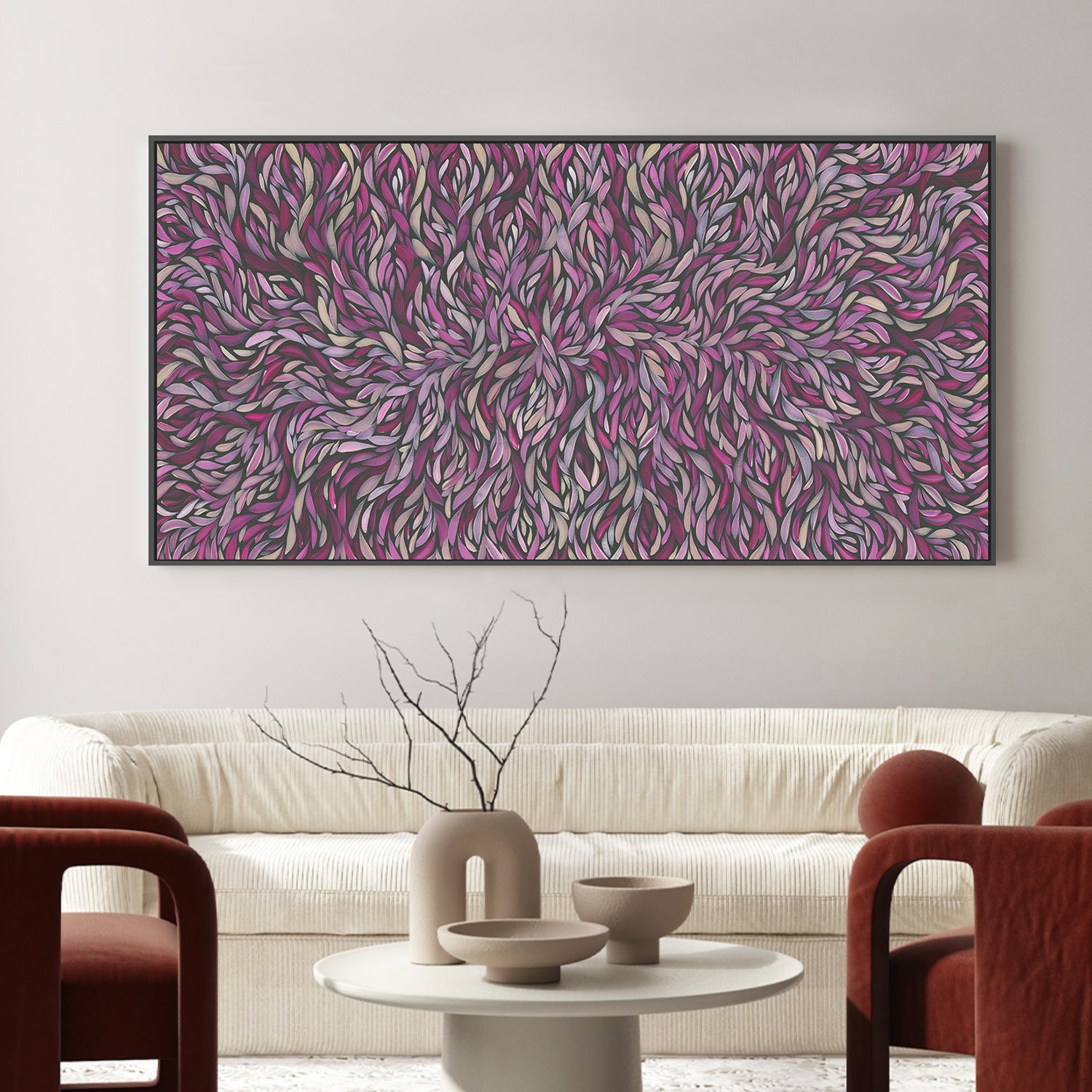 wall-art-print-canvas-poster-framed-Tumbetin Baibaiye, Healing Leaves, Purple Beige and Cream , By Emma Rigney-2