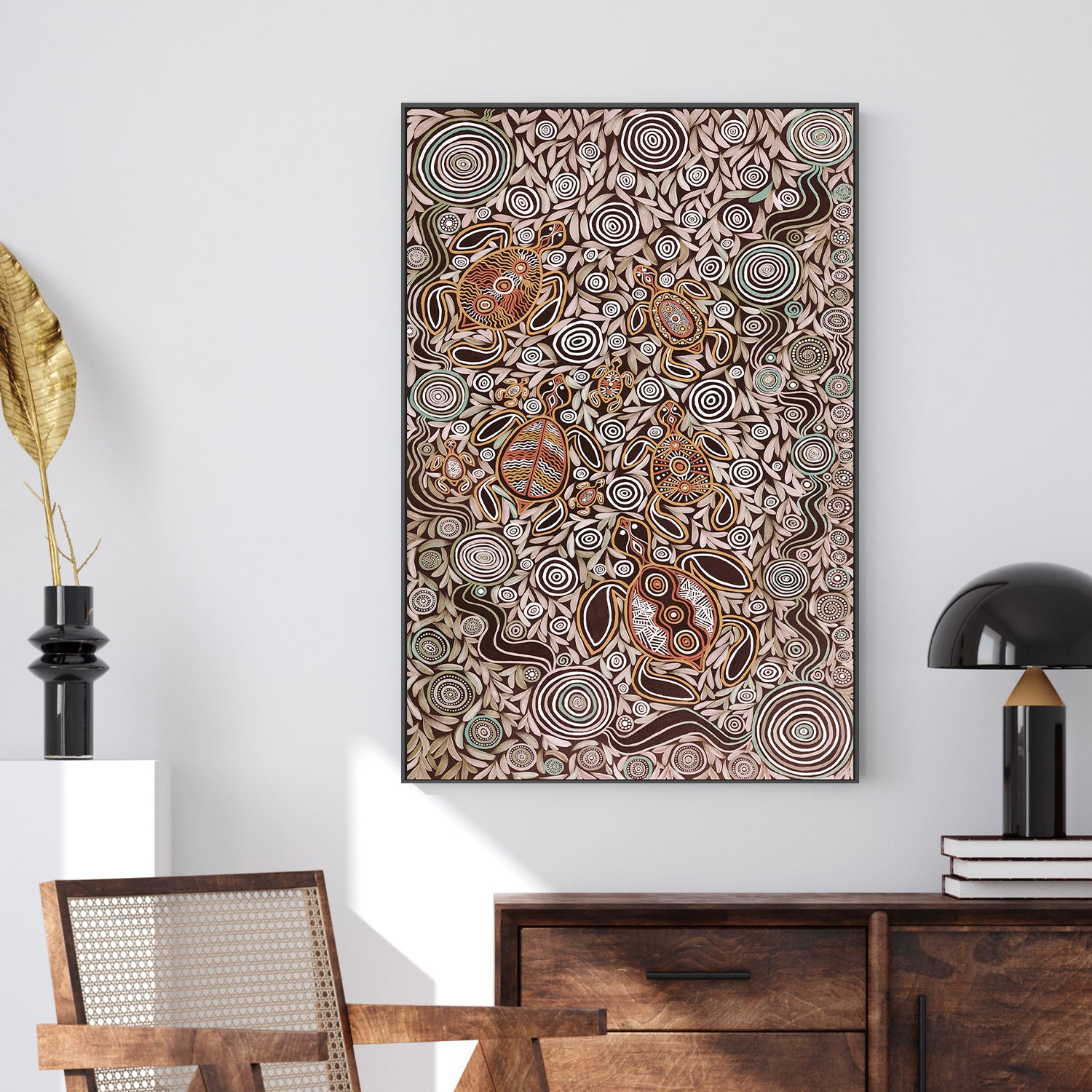 wall-art-print-canvas-poster-framed-Turtles In Deep Water Dreaming, Mocha Tone , By Emma Rigney-2