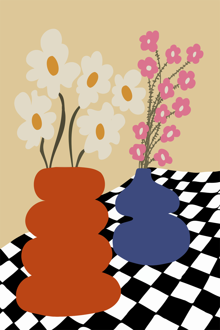 wall-art-print-canvas-poster-framed-Two Blooming Pottery , By Miho Art Studio , By Miho Art Studio-1