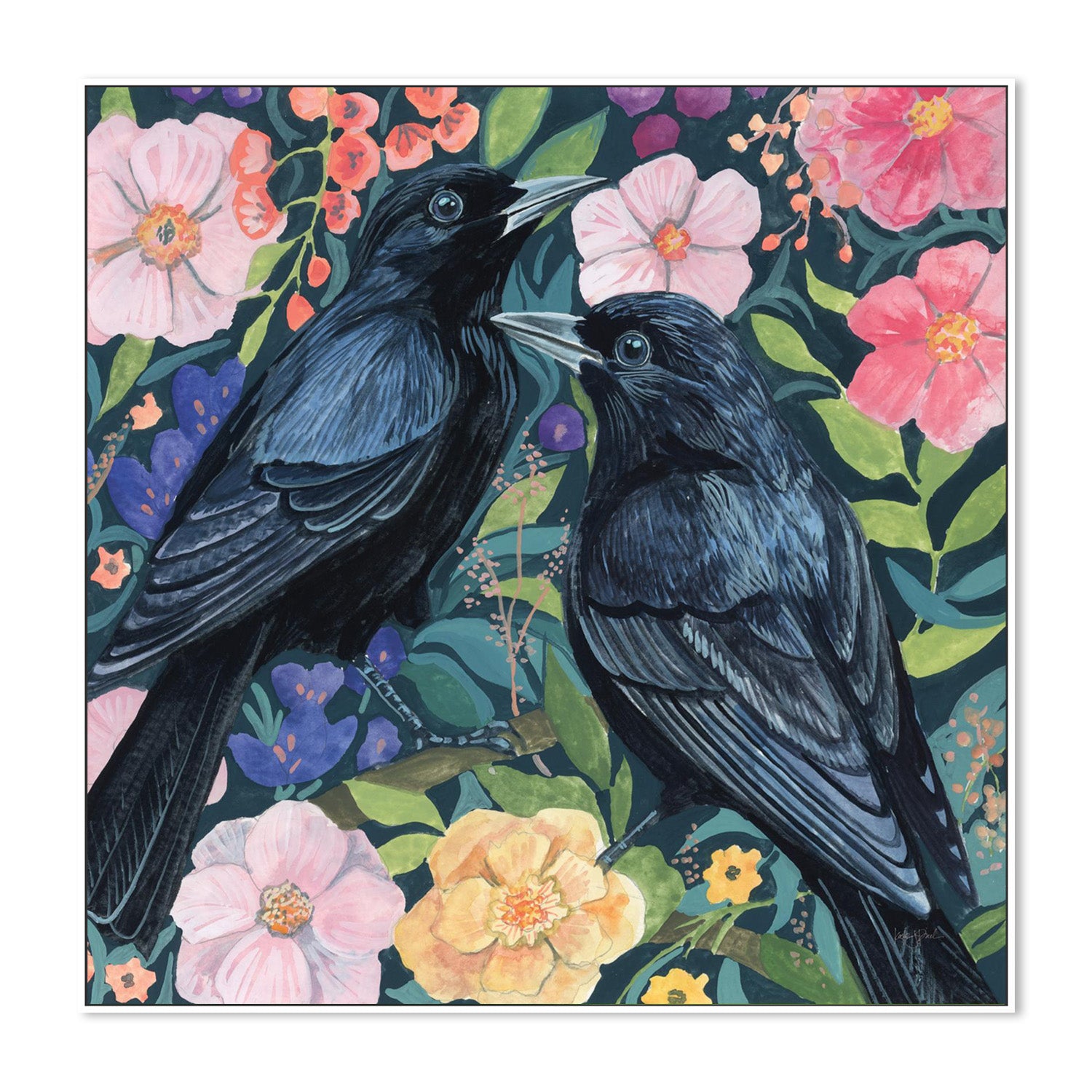 wall-art-print-canvas-poster-framed-Two Crows on Flowers-5