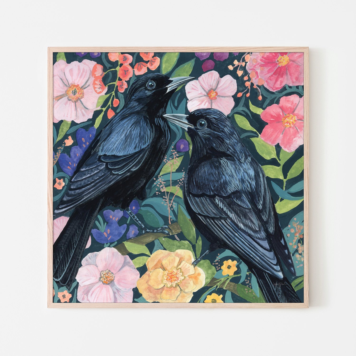wall-art-print-canvas-poster-framed-Two Crows on Flowers-6