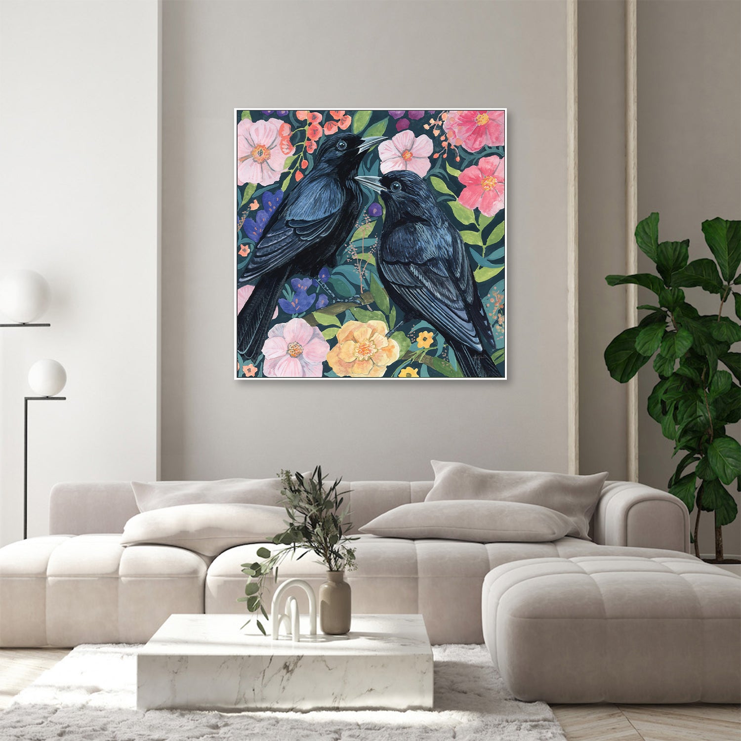 wall-art-print-canvas-poster-framed-Two Crows on Flowers-9
