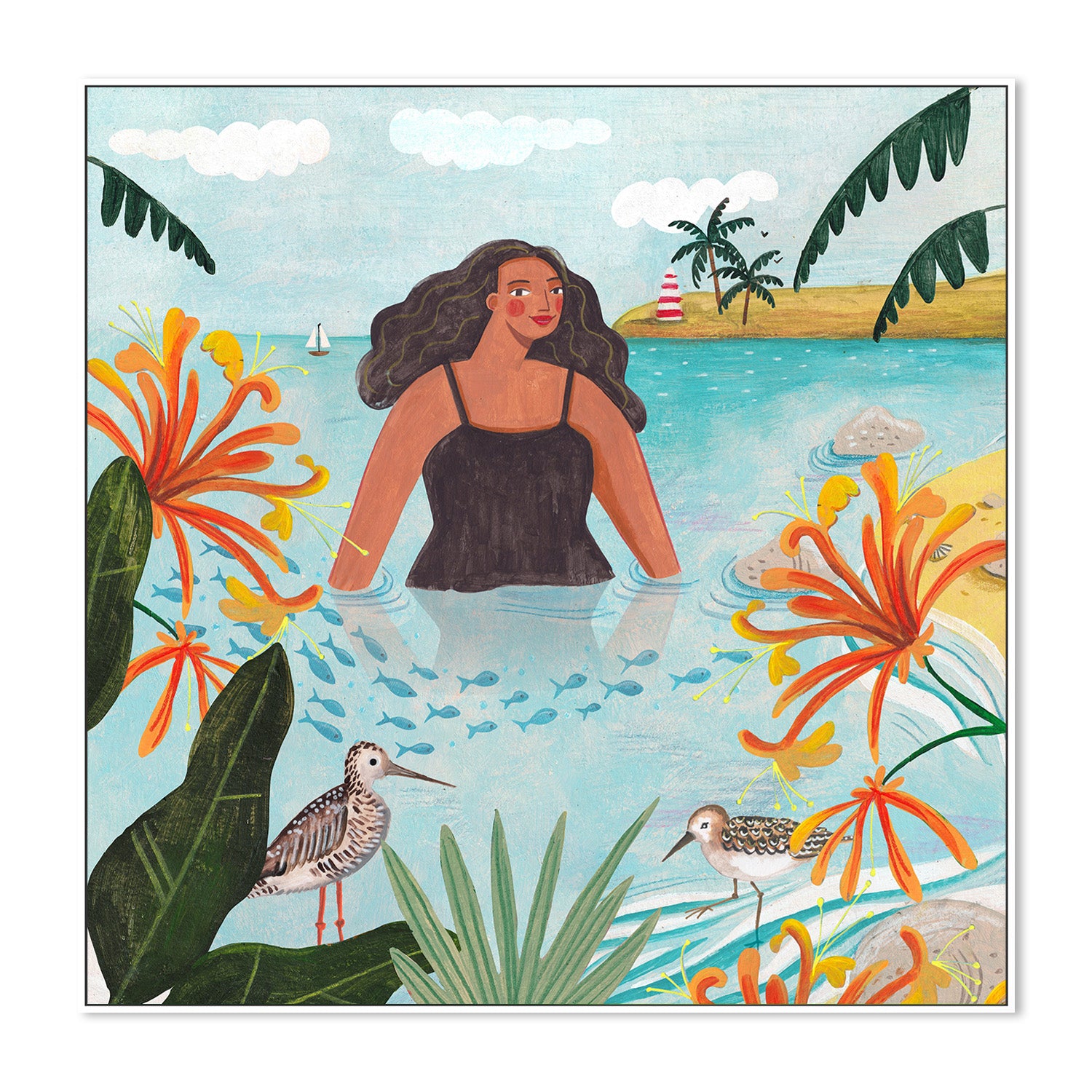 wall-art-print-canvas-poster-framed-Walking in the sea-5