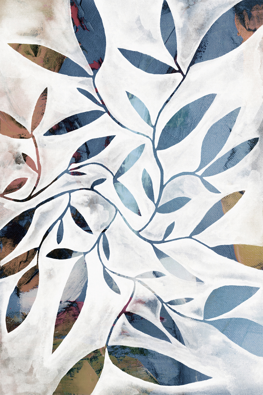 wall-art-print-canvas-poster-framed-Watercolour Leaves Blue , By Dear Musketeer Studio-1