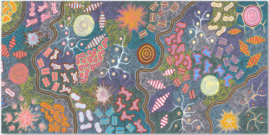 Waterhole Bush Tucker Dreaming, Style A, By Azeza Possum