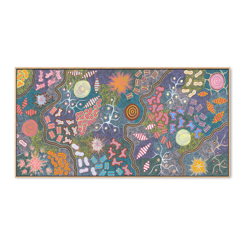 Waterhole Bush Tucker Dreaming Style A By Azeza Possum Aboriginal Painting Print