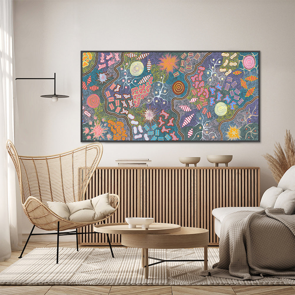 Waterhole Bush Tucker Dreaming Style A By Azeza Possum Aboriginal Painting Print