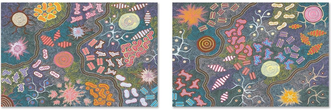 wall-art-print-canvas-poster-framed-Waterhole Bush Tucker Dreaming, Style A & B, Set Of 2 , By Azeza Possum-GIOIA-WALL-ART