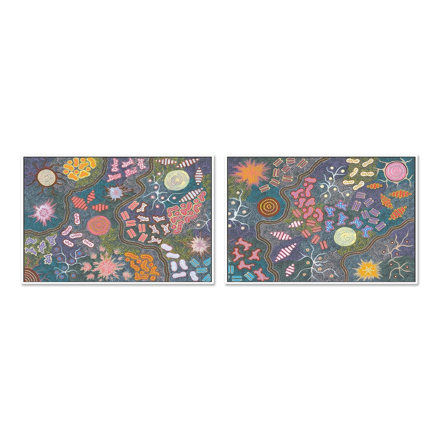 wall-art-print-canvas-poster-framed-Waterhole Bush Tucker Dreaming, Style A & B, Set Of 2 , By Azeza Possum-GIOIA-WALL-ART
