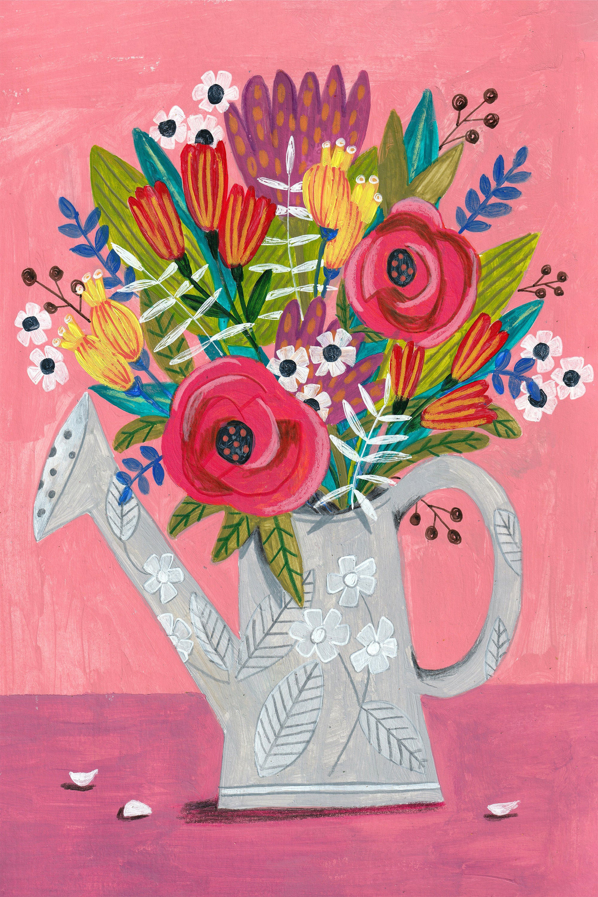 wall-art-print-canvas-poster-framed-Watering Can with Flowers-1