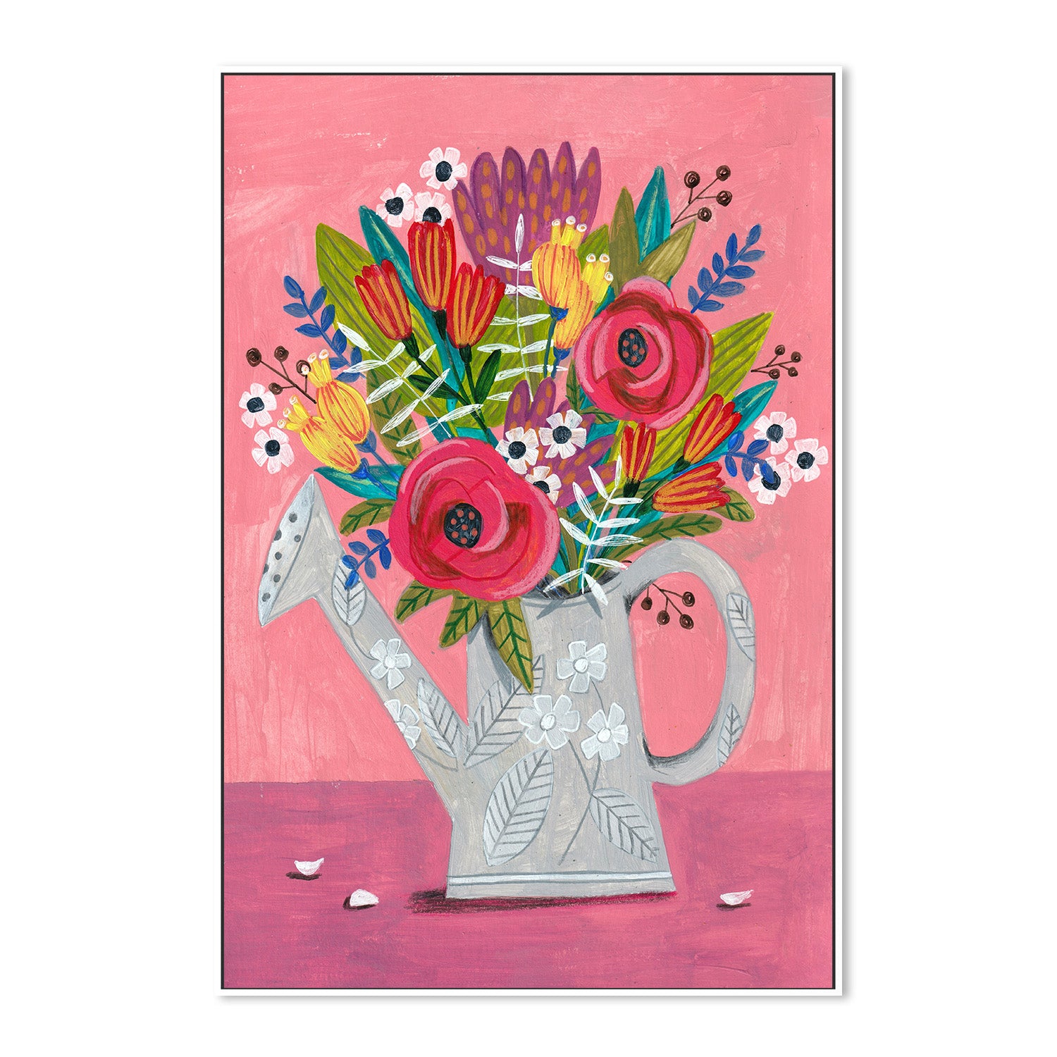 wall-art-print-canvas-poster-framed-Watering Can with Flowers-5