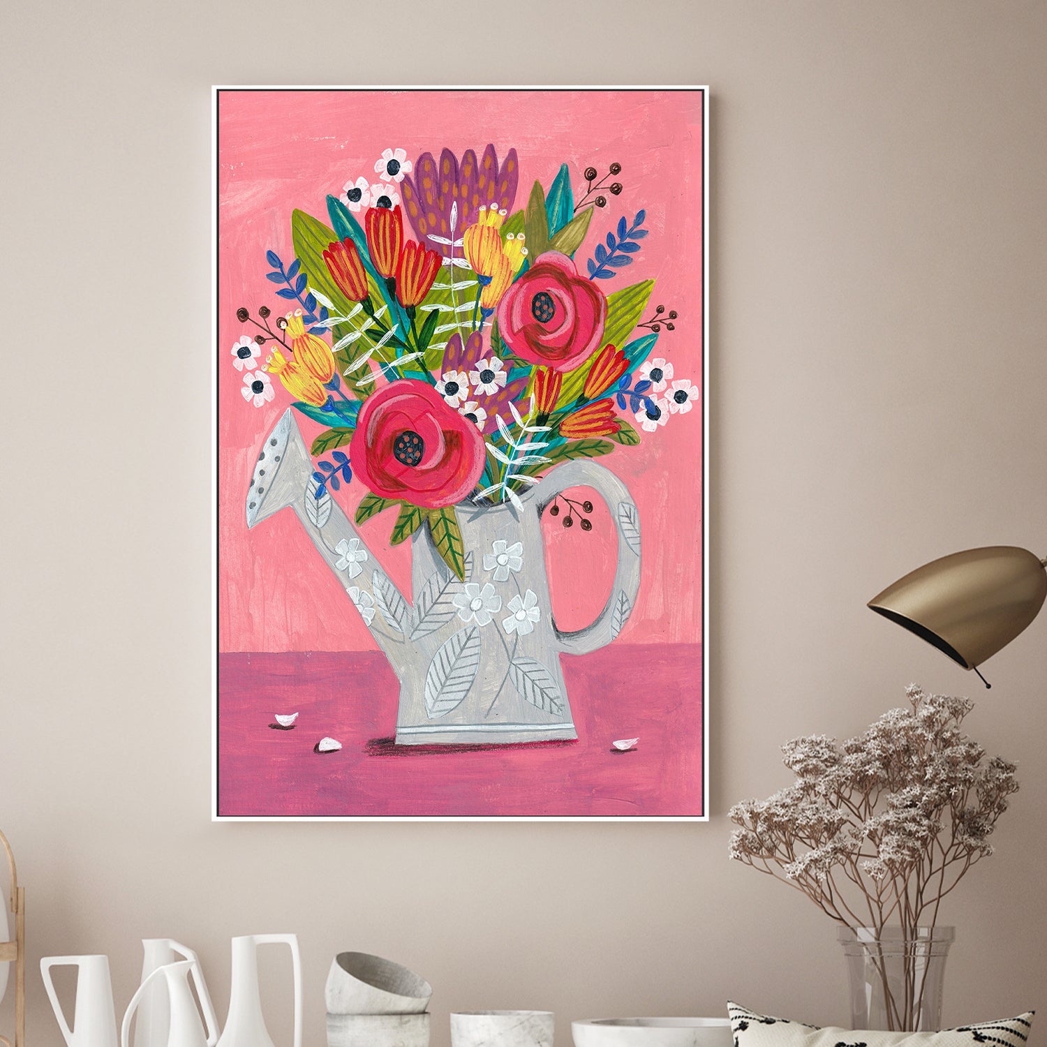 wall-art-print-canvas-poster-framed-Watering Can with Flowers-7
