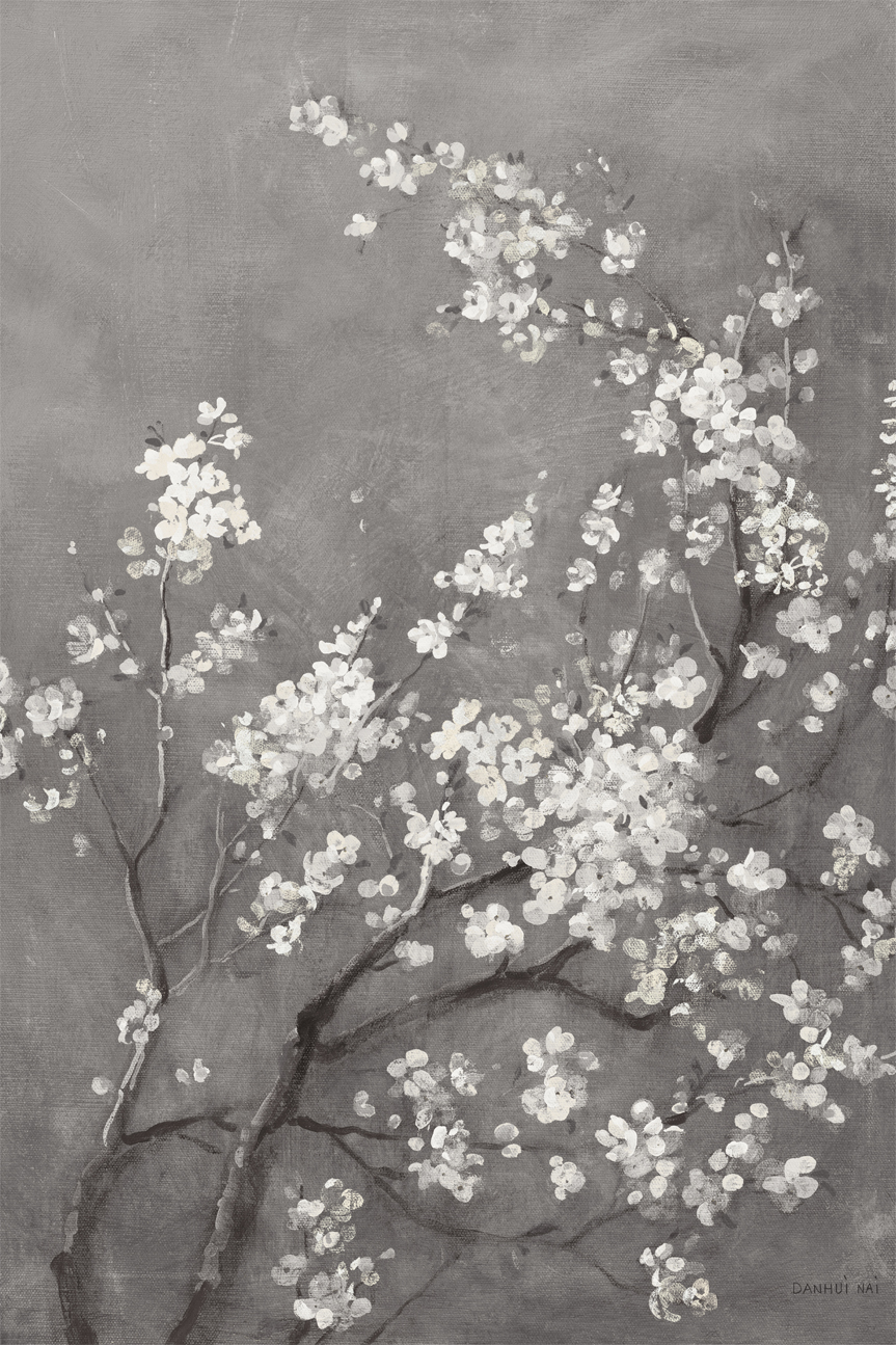 wall-art-print-canvas-poster-framed-White Cherry Blossoms on Grey, Style A , By Danhui Nai-1