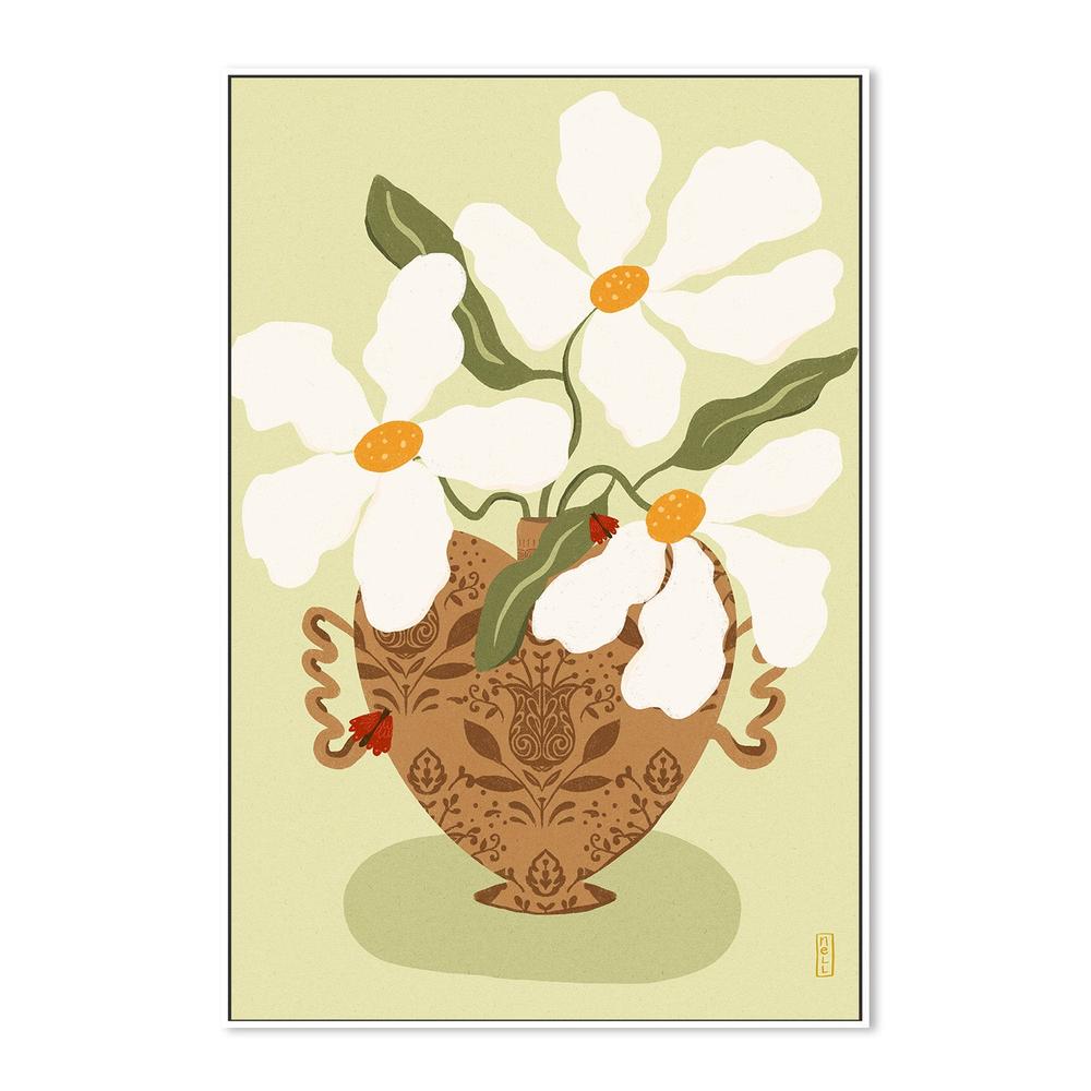 wall-art-print-canvas-poster-framed-White flowers in a Greek Vase Illustration-5