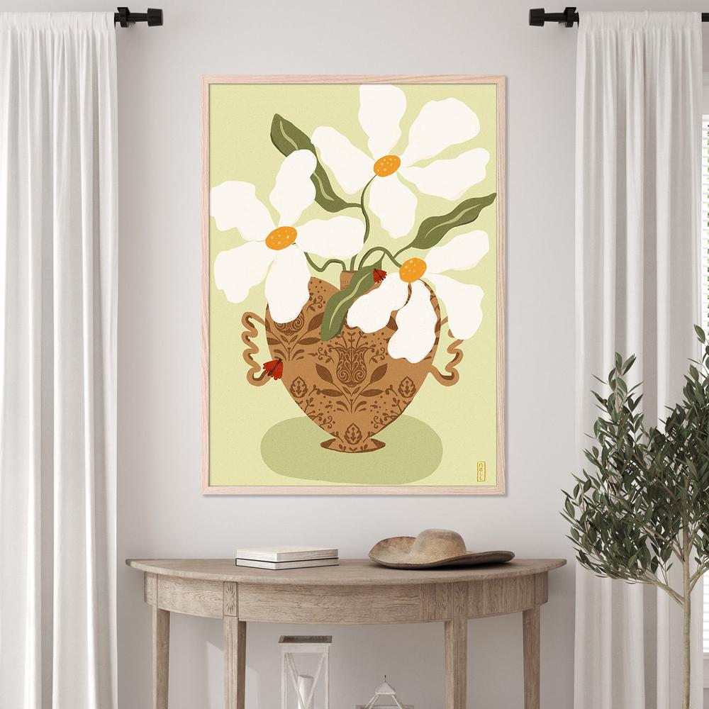 wall-art-print-canvas-poster-framed-White flowers in a Greek Vase Illustration-7